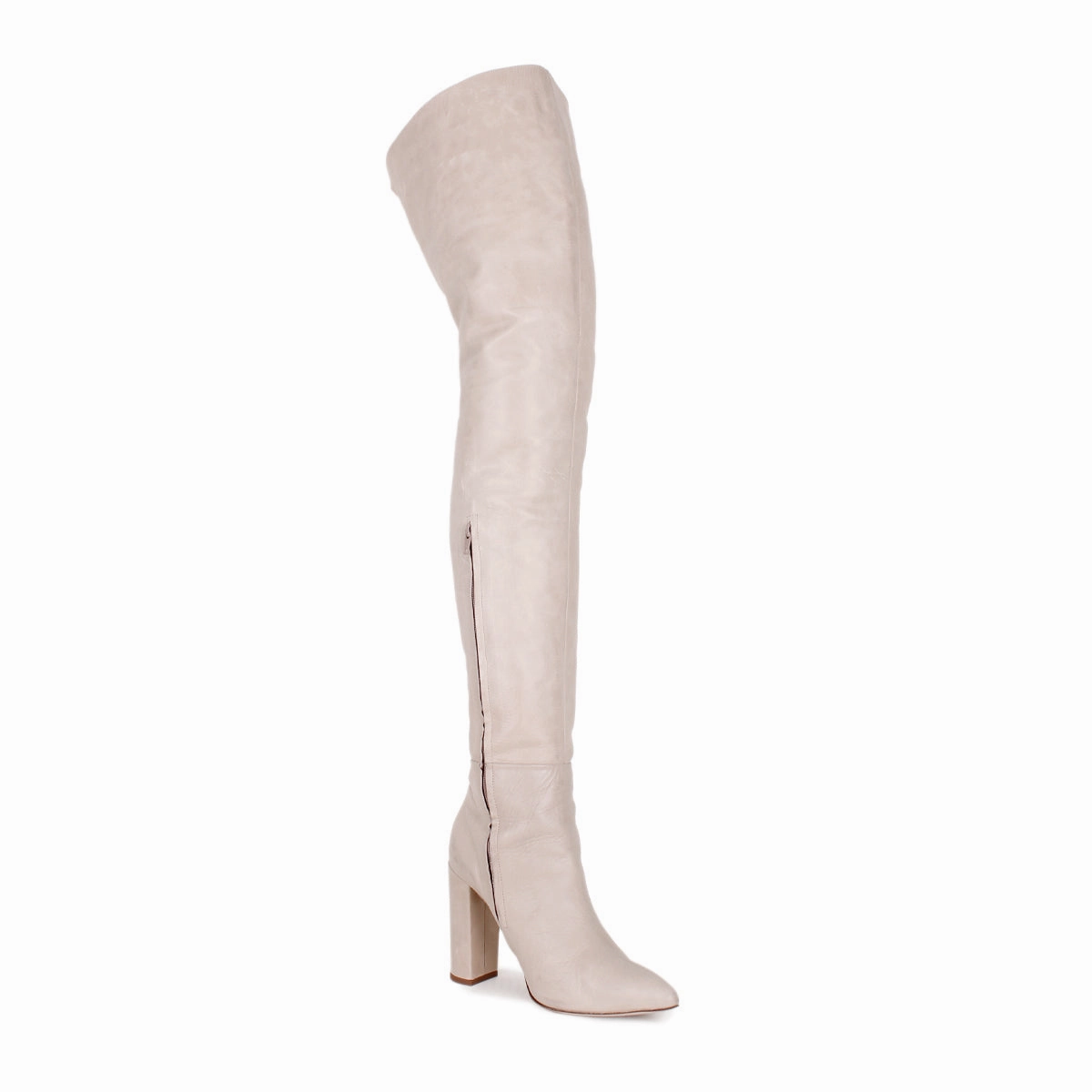 Overkneestiefel mit Blockabsatz (Modell 540) Leder Ivory Stiefel 2024 Mode