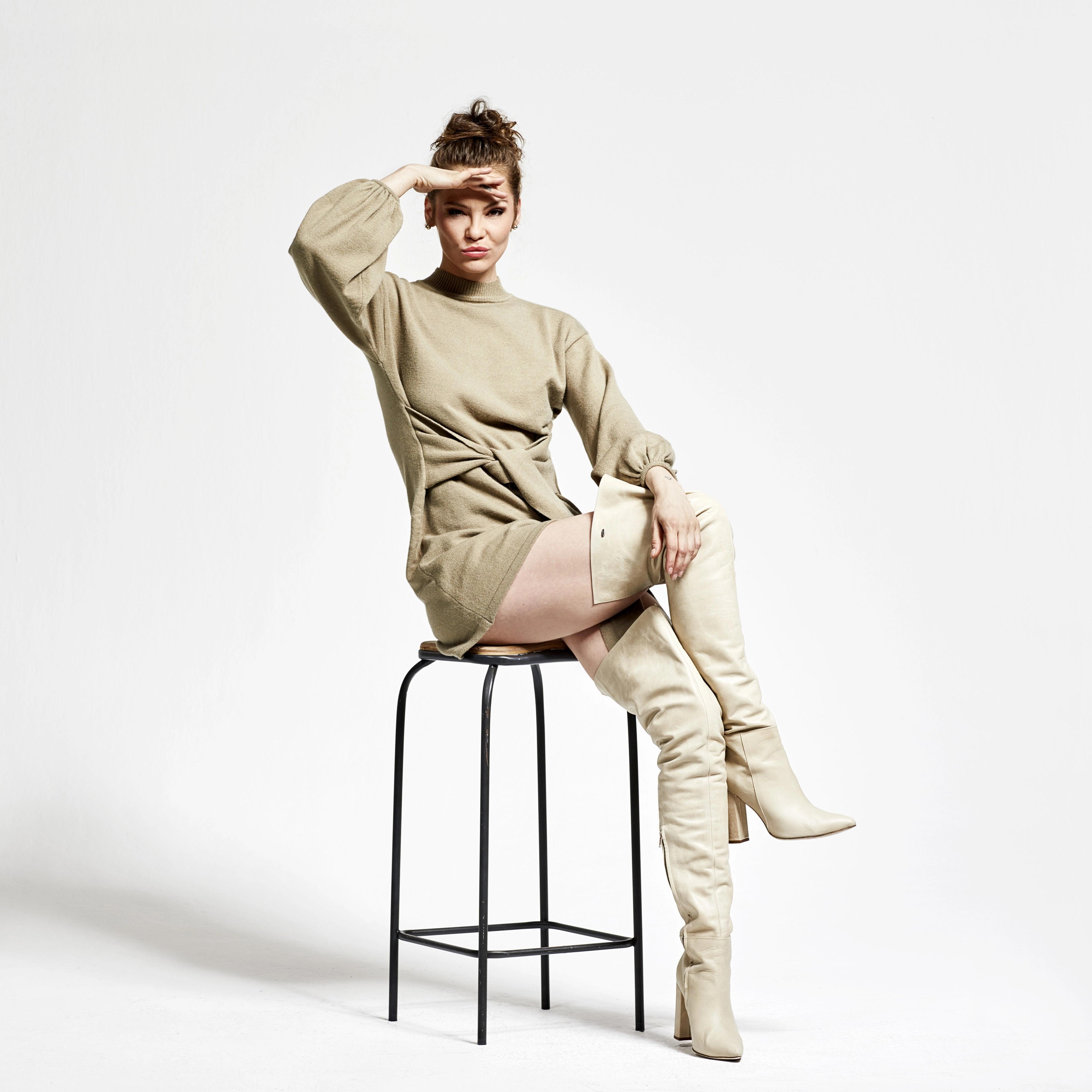 Overkneestiefel mit Blockabsatz (Modell 540) Leder Ivory Königs Stiefel Favorit