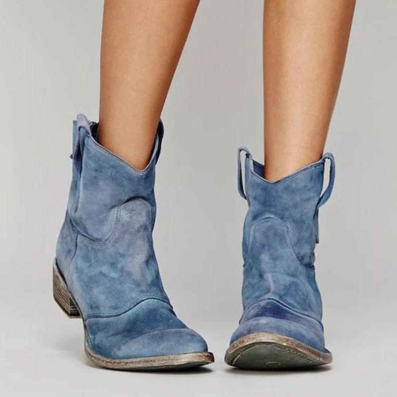 Damen Cowboy Boots mit Blockabsatz und Seitenschlaufen