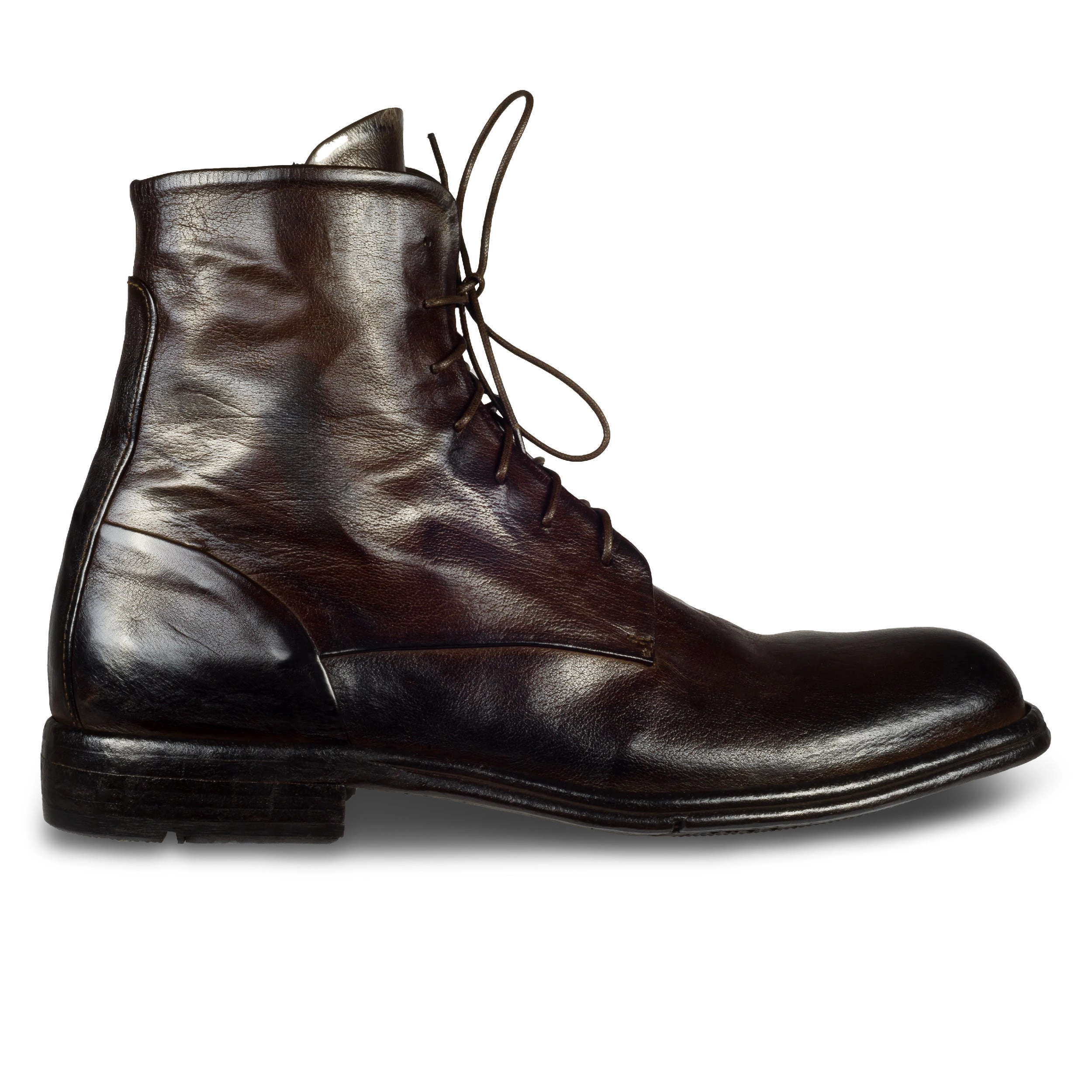 LEMARGO Schnrstiefelette Herren mit Reiverschlu, dunkelbraun - Kalbsleder stone-washed, handgefertigt Stiefeletten Mit Bunter Sohle