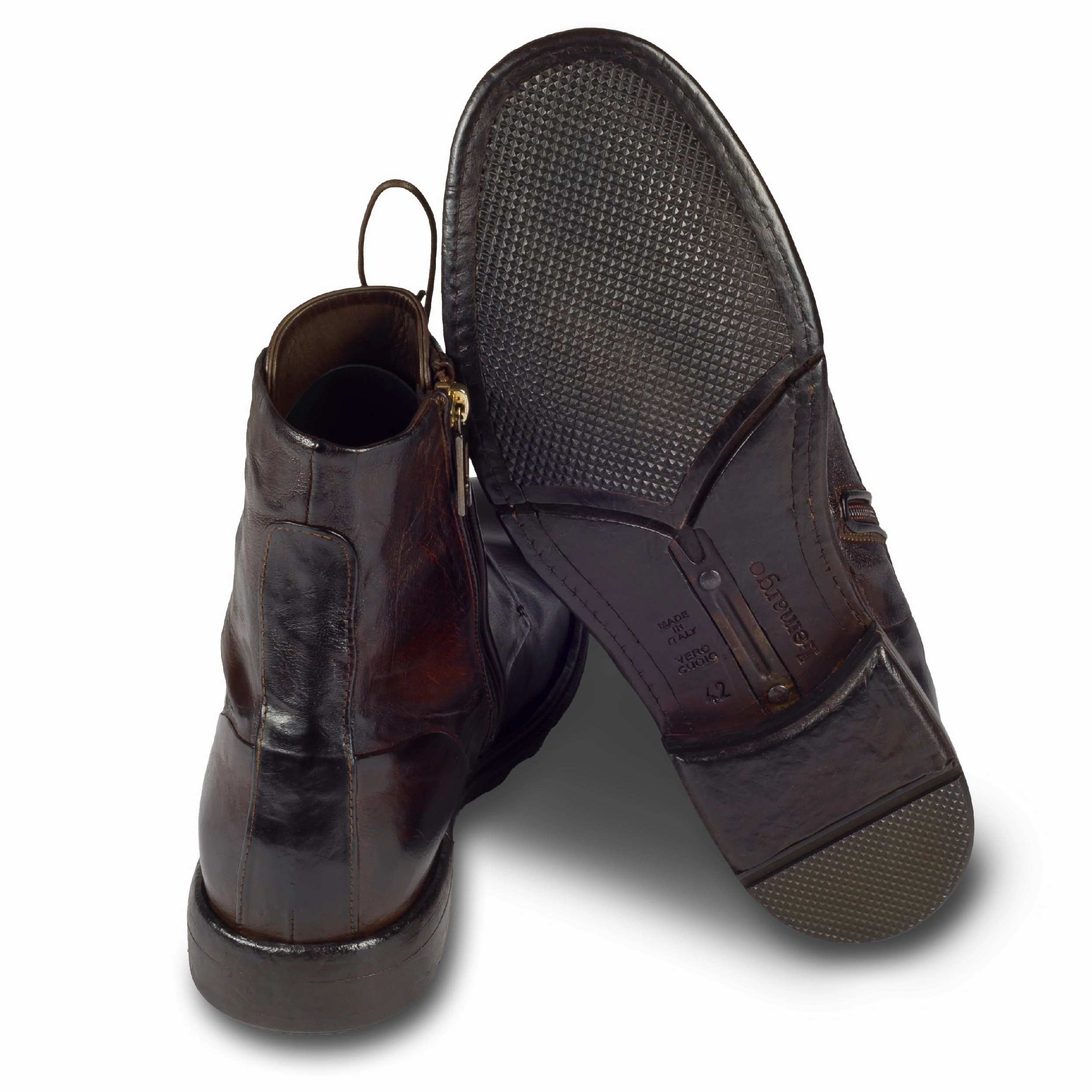 LEMARGO Schnrstiefelette Herren mit Reiverschlu, dunkelbraun - Kalbsleder stone-washed, handgefertigt Stretch Stiefeletten