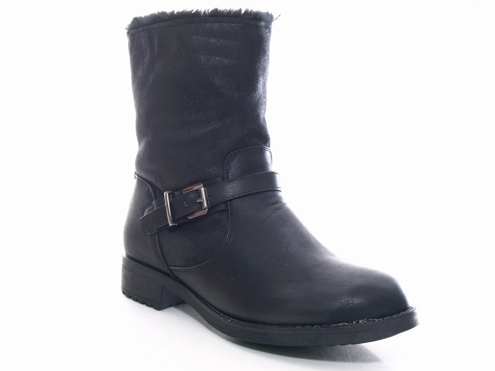 Stiefeletten Mit Dickem Absatz Damen Stiefeletten Boots Outdoor Winterboots warm gefttert Black # 3157