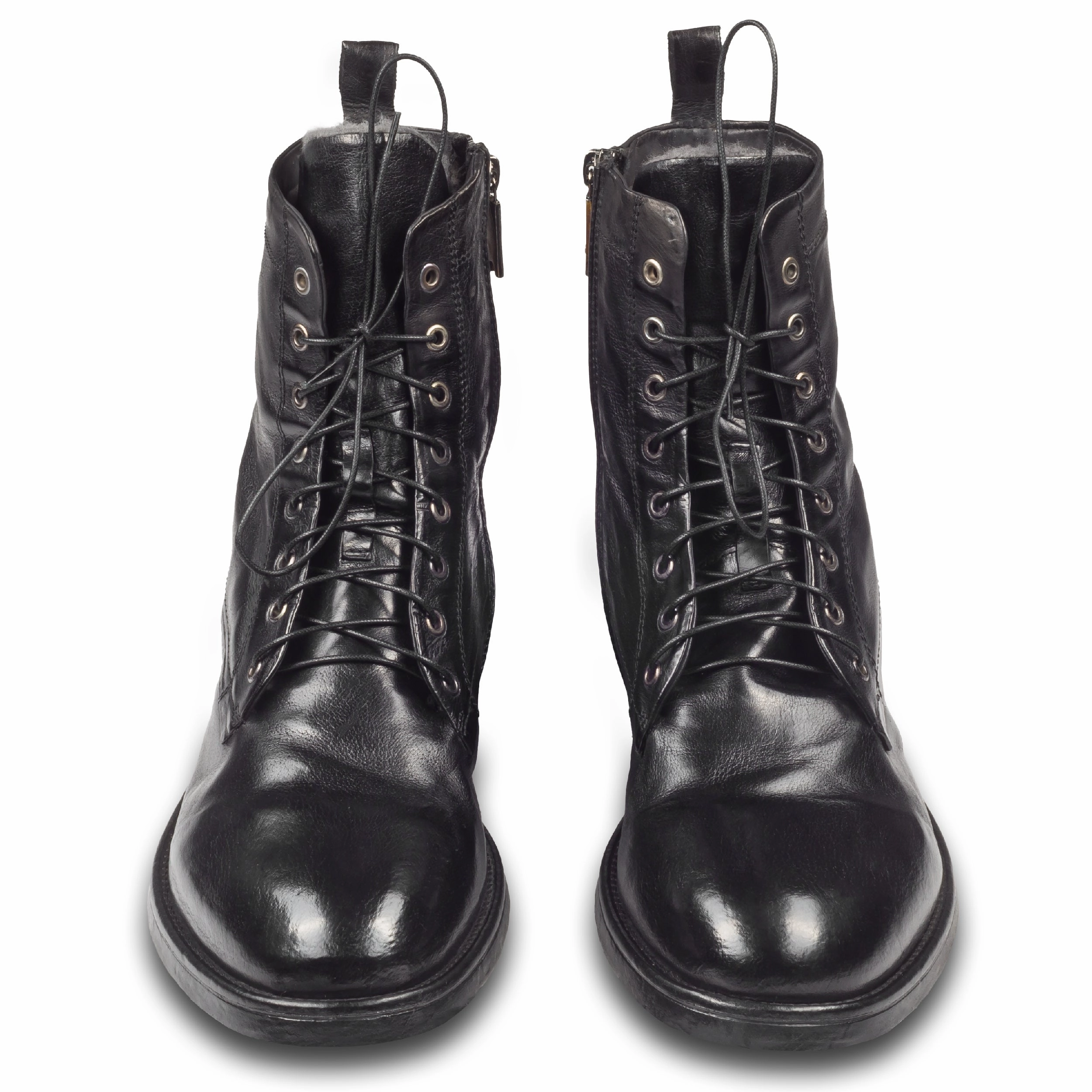 Geblümte Stiefeletten LEMARGO Winterstiefelette Herren mit Lammfell & Reiverschlu schwarz - Kalbsleder stonewashed, durchgenht