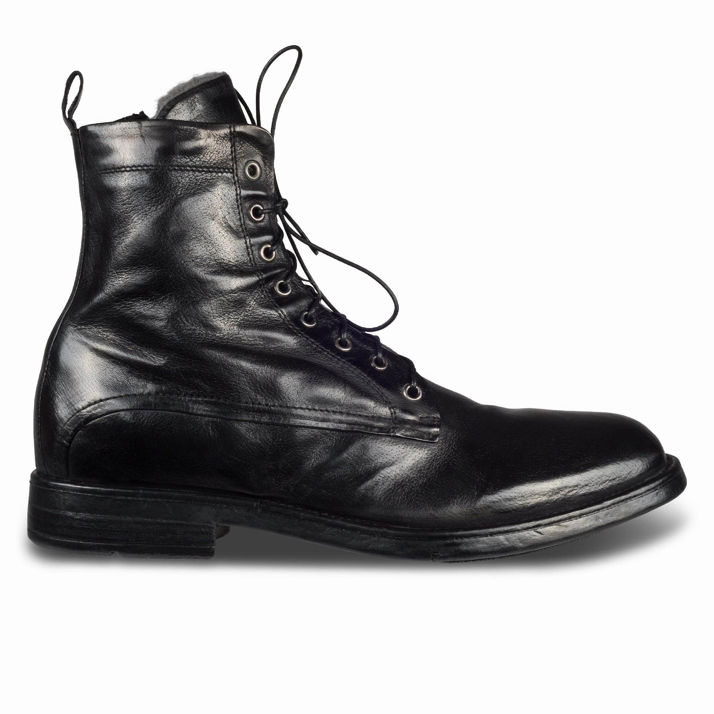 LEMARGO Winterstiefelette Herren mit Lammfell & Reiverschlu schwarz - Kalbsleder stonewashed, durchgenht Flache Spitze Stiefeletten