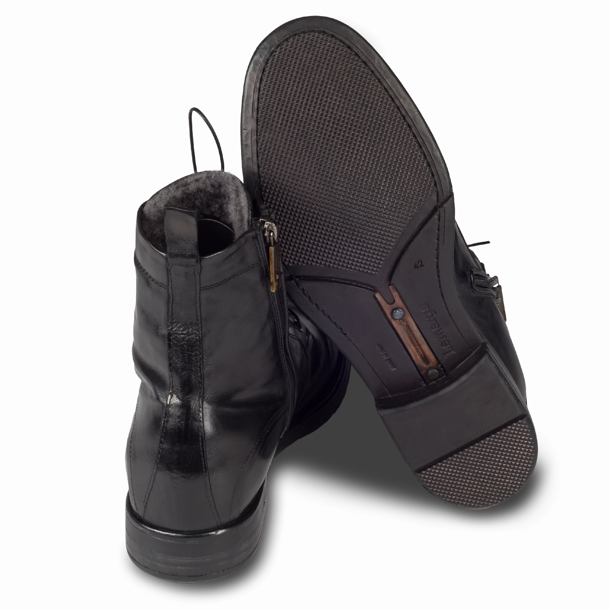 LEMARGO Winterstiefelette Herren mit Lammfell & Reiverschlu schwarz - Kalbsleder stonewashed, durchgenht Schönste Stiefeletten