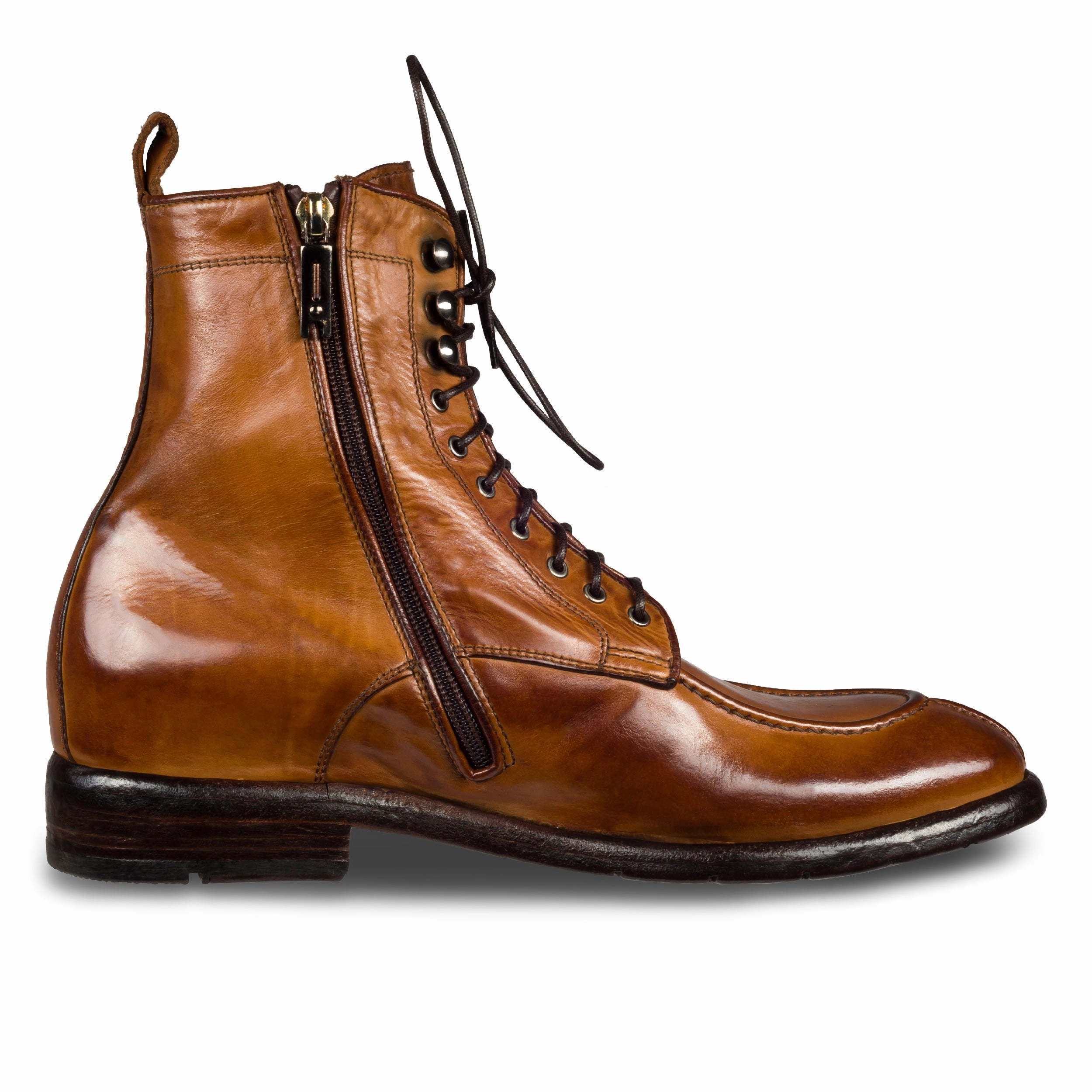 LEMARGO Schnrstiefelette Herren mit Reiverschlu, cognac braun - Kalbsleder stone-washed, handgefertigt Stiefeletten Für Einlagen Geeignet