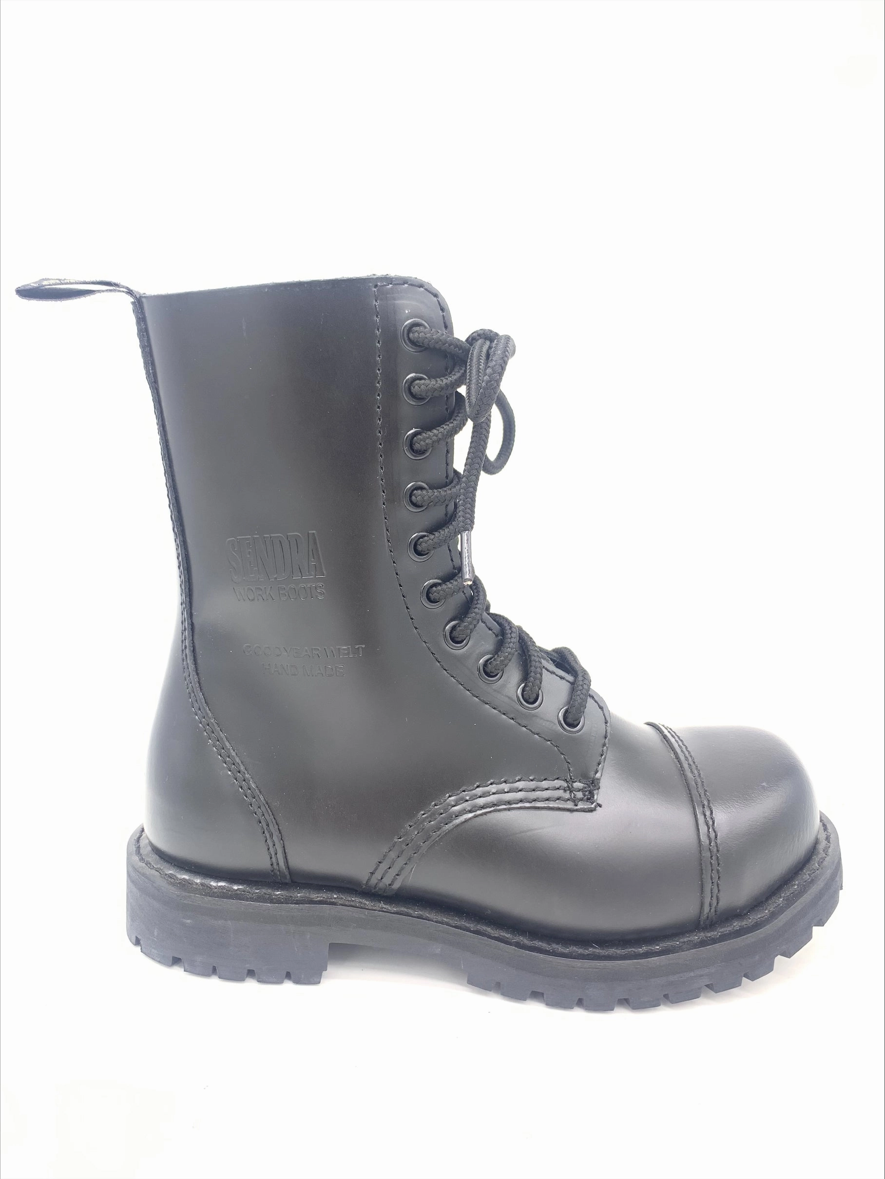 Sendra Stiefel 10 Loch Schwarz Glattleder Stahkappe Made in Spain Lavorazione Artigiana Stiefeletten