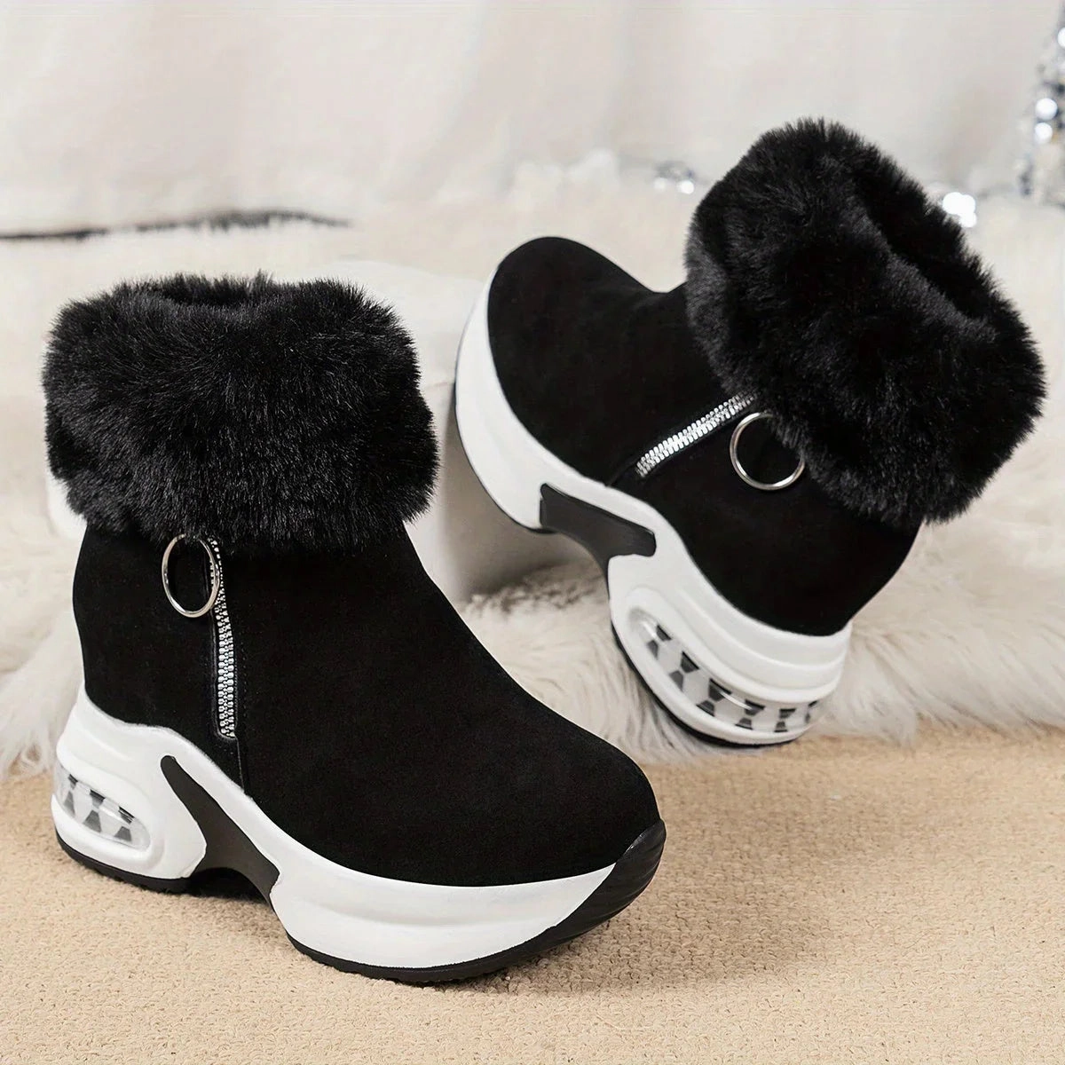 Damen Winter Sneakers mit seitlichem Reiverschluss und Plschfutter Amazon Stiefeletten Mit Absatz
