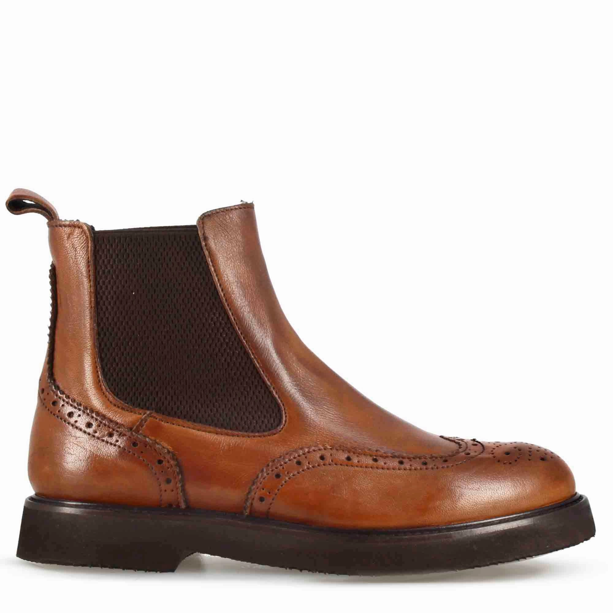 Bruno Chelsea Boots Stivaletto Chelsea brogue da donna in vera pelle colore marrone