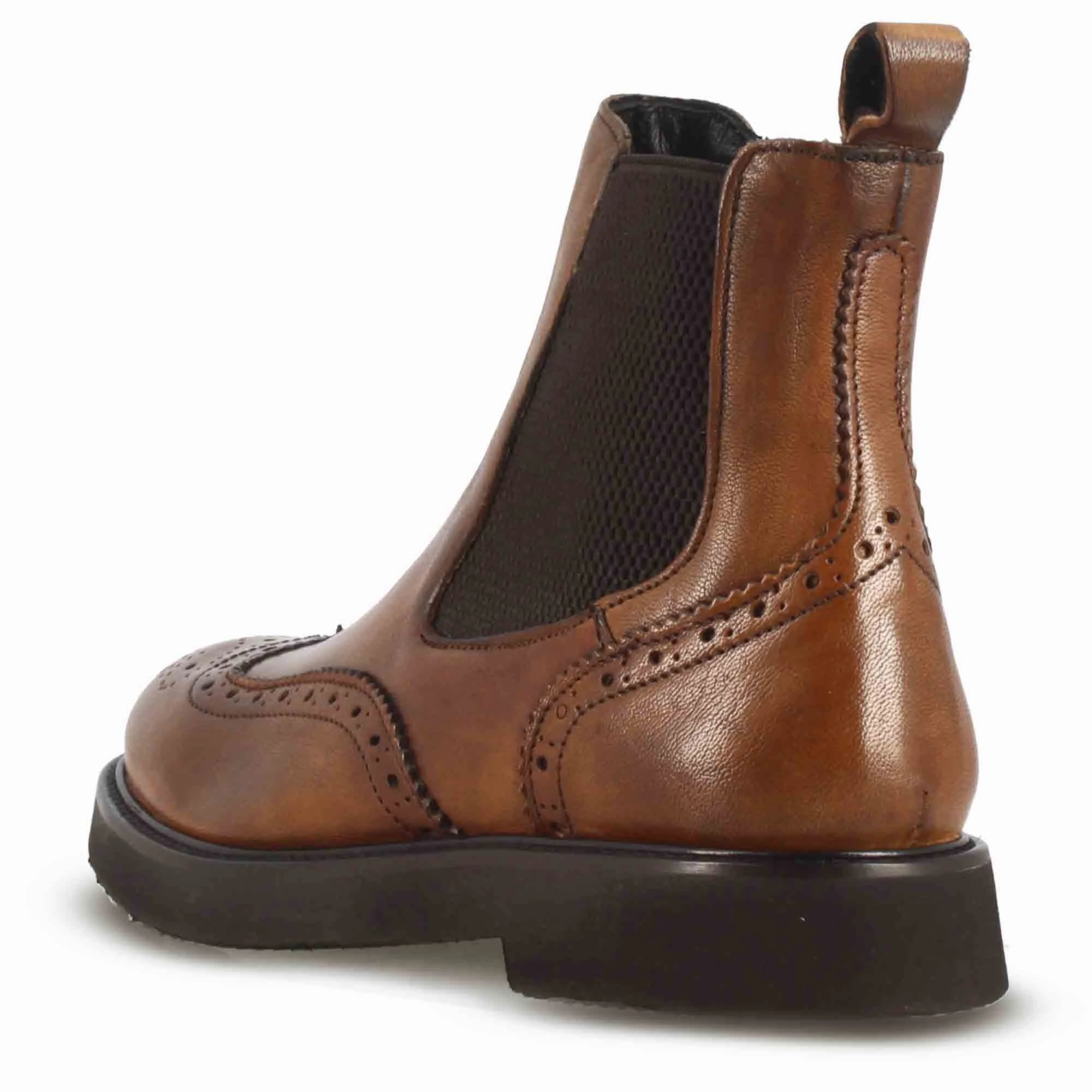 Chelsea Boots Comfortable Stivaletto Chelsea brogue da donna in vera pelle colore marrone
