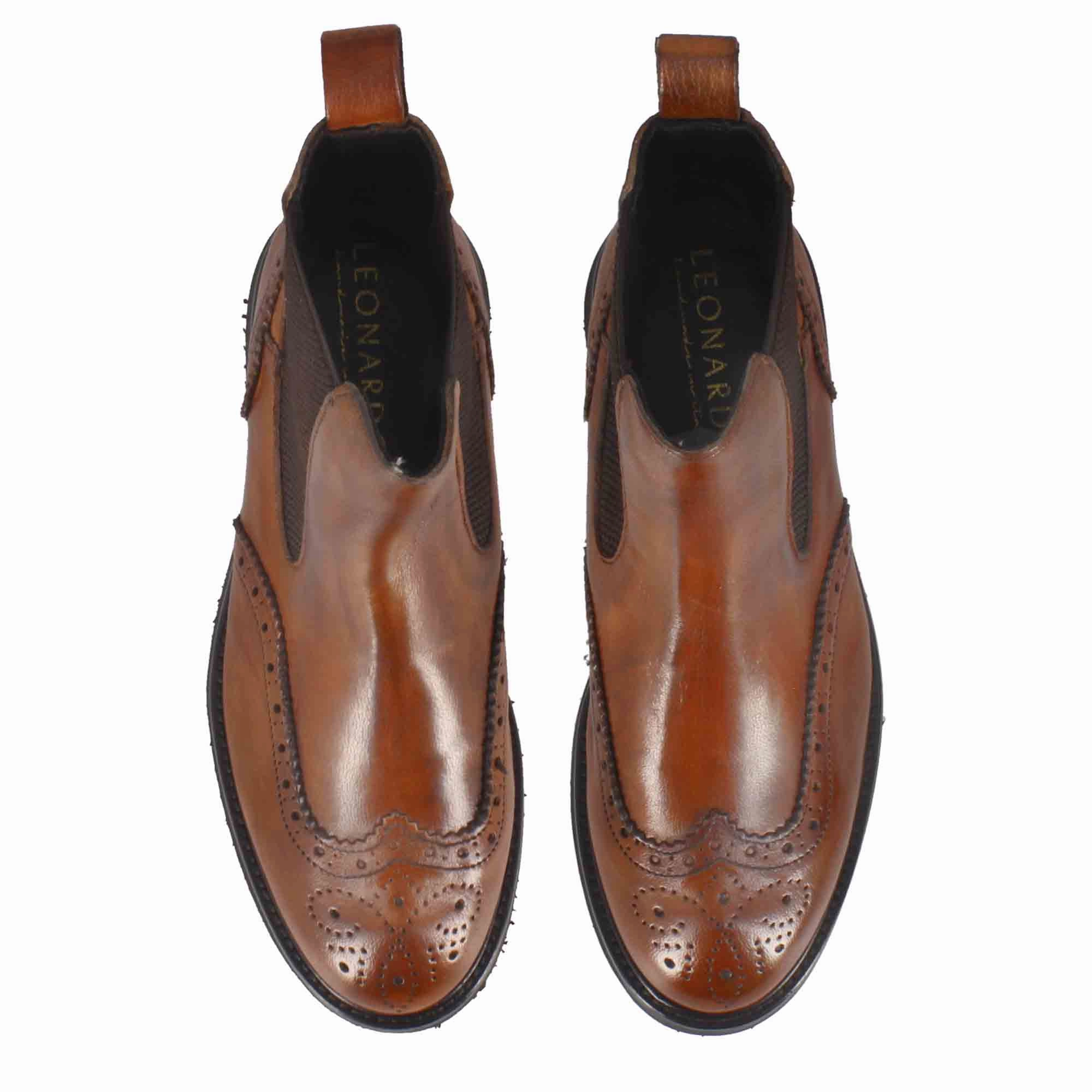 Chelsea Boots Italienisch Stivaletto Chelsea brogue da donna in vera pelle colore marrone