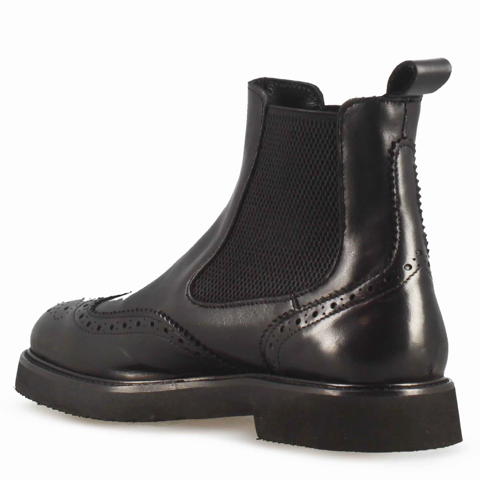 Stivaletto Chelsea brogue da donna in vera pelle colore nero Chelsea Boots Lyralochung