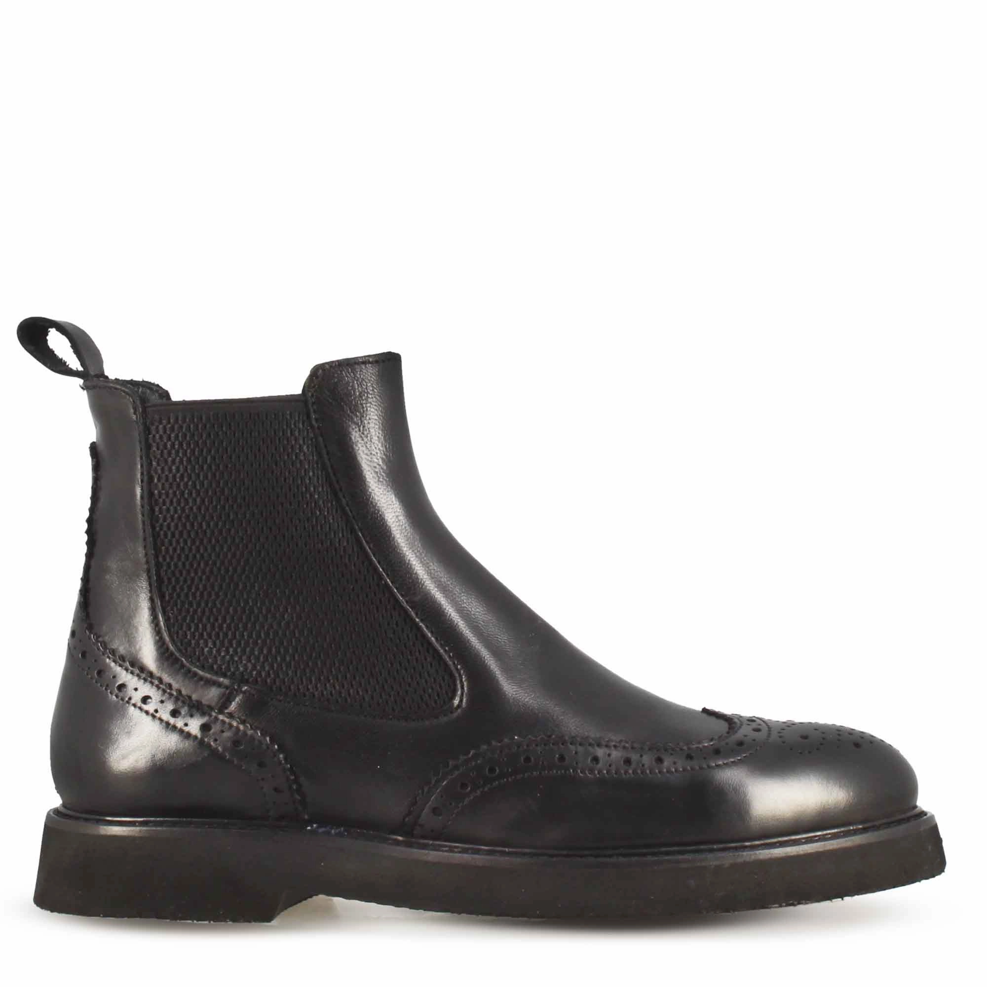 Chelsea Boots Richtig Tragen Stivaletto Chelsea brogue da donna in vera pelle colore nero