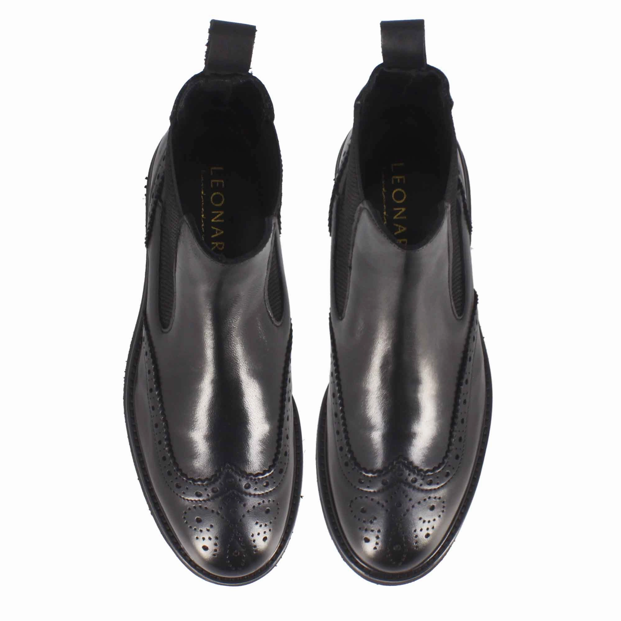 Stivaletto Chelsea brogue da donna in vera pelle colore nero Elegant Chelsea Boots
