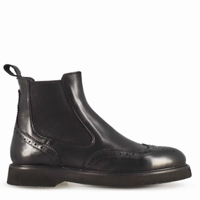 Stivaletto Chelsea brogue da donna in vera pelle colore nero Chelsea Boots Lammfell