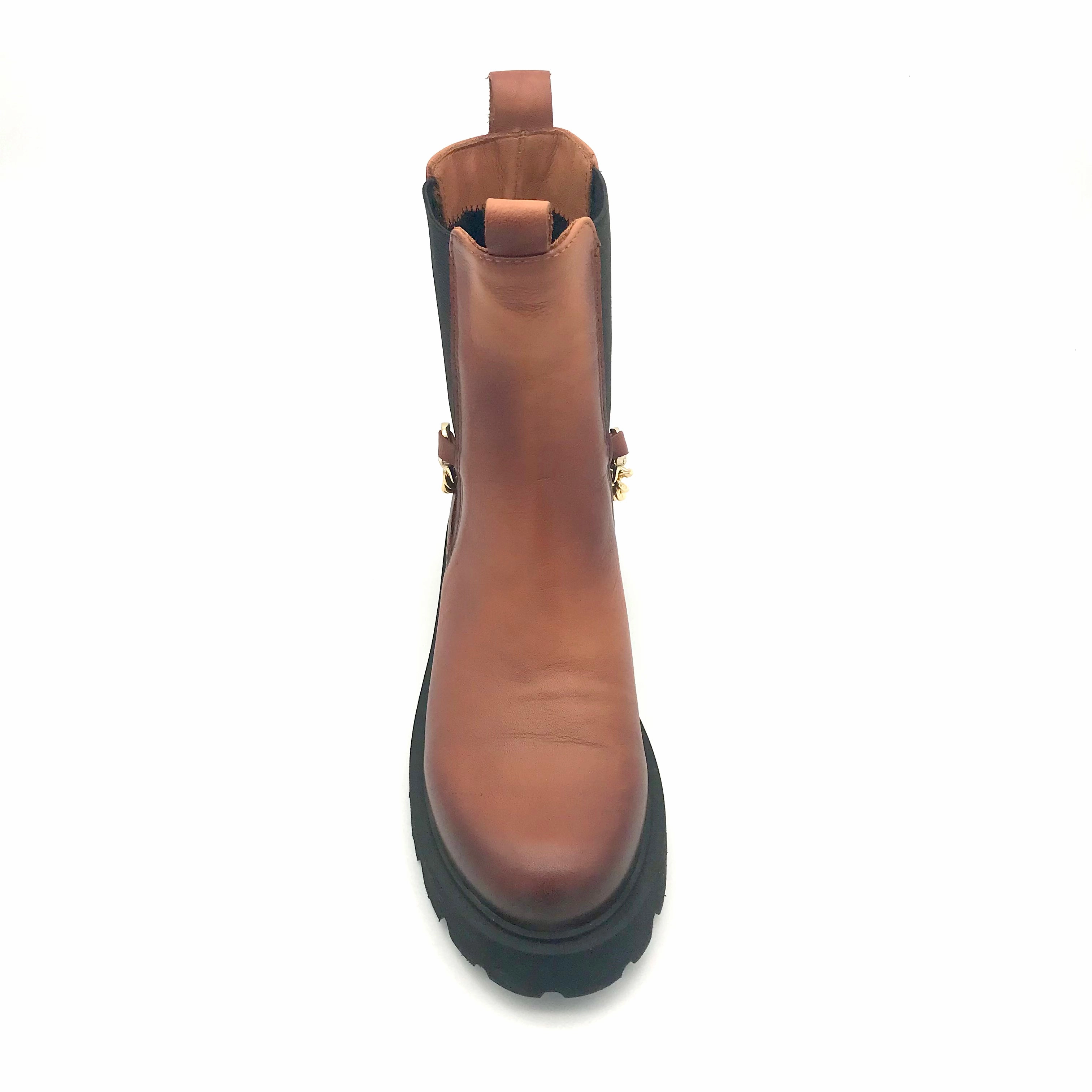 Guglielmo Rotta Stiefeletten The Schuh Effekt Boots Stiefeletten Goldkette Chunky Cognac