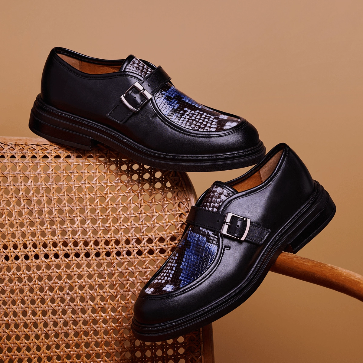 Strapp - Black & Blue Snake - Womens leather loafer with buckle Sadel Loafers