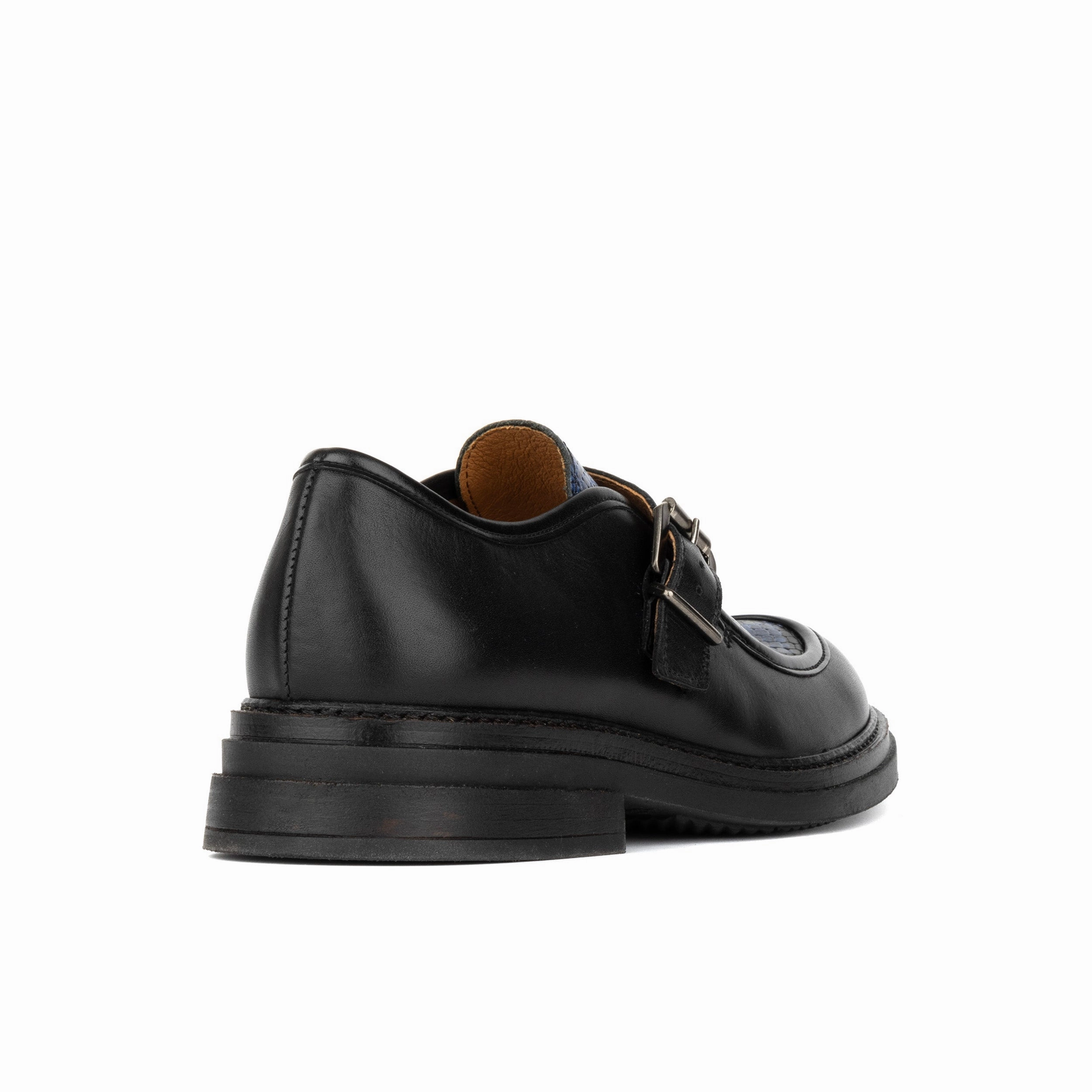 Strapp - Black & Blue Snake - Womens leather loafer with buckle Loafers And Tights