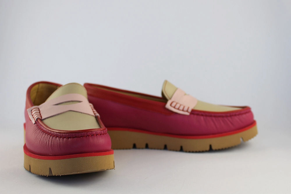 'Rosa' Barbie Pink & Red Loafer on a Wedge Brown Loafers With Heels