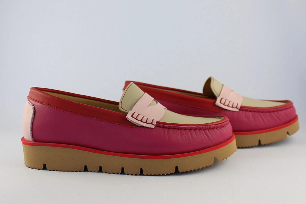 Loafers Without Socks 'Rosa' Barbie Pink & Red Loafer on a Wedge