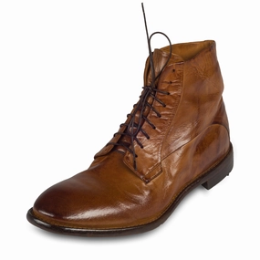LEMARGO Schnrstiefelette Herren mit Reiverschlu, cognac braun - Kalbsleder stone-washed, handgefertigt 20er Jahre Stiefeletten