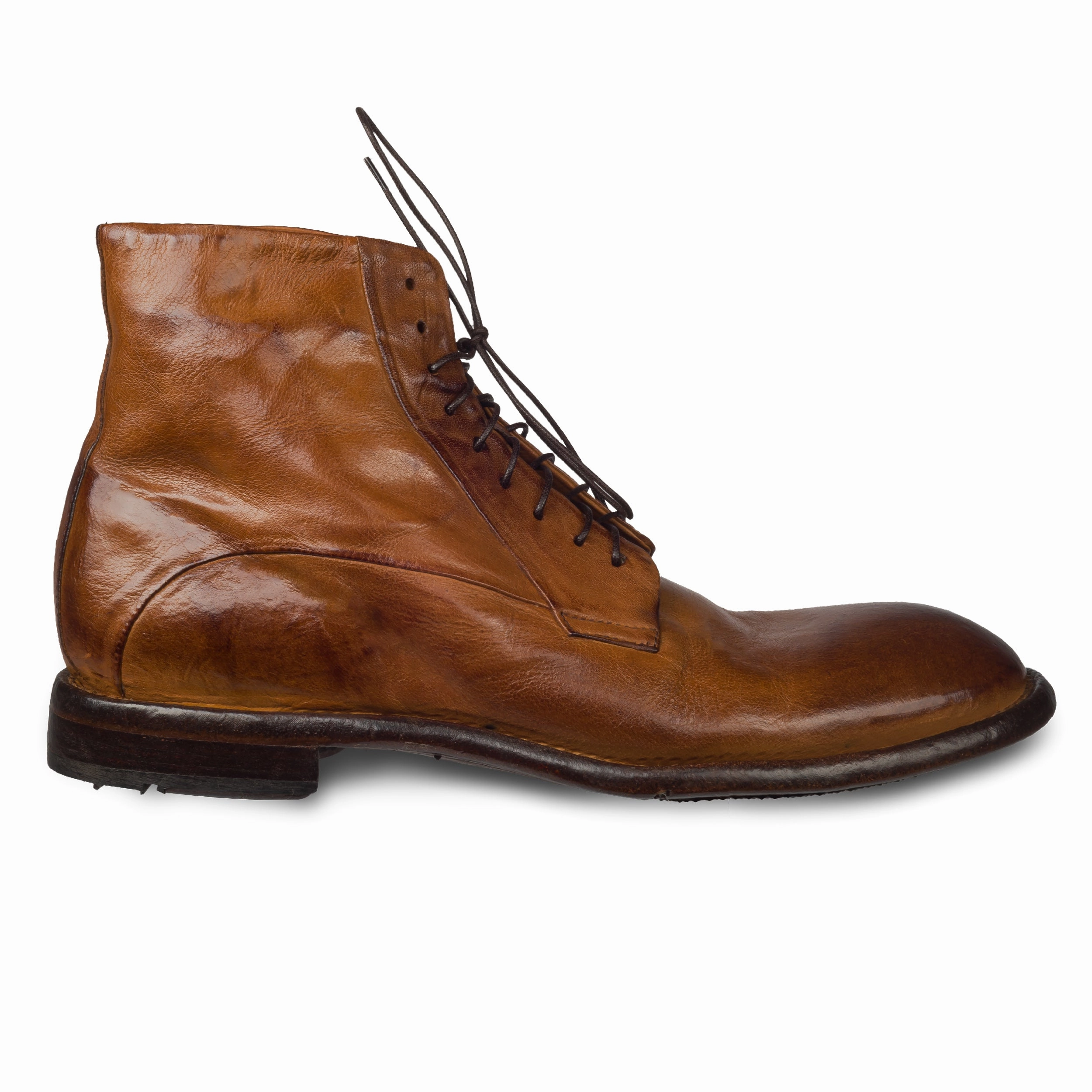 LEMARGO Schnrstiefelette Herren mit Reiverschlu, cognac braun - Kalbsleder stone-washed, handgefertigt Stiefeletten Mit Fussbett