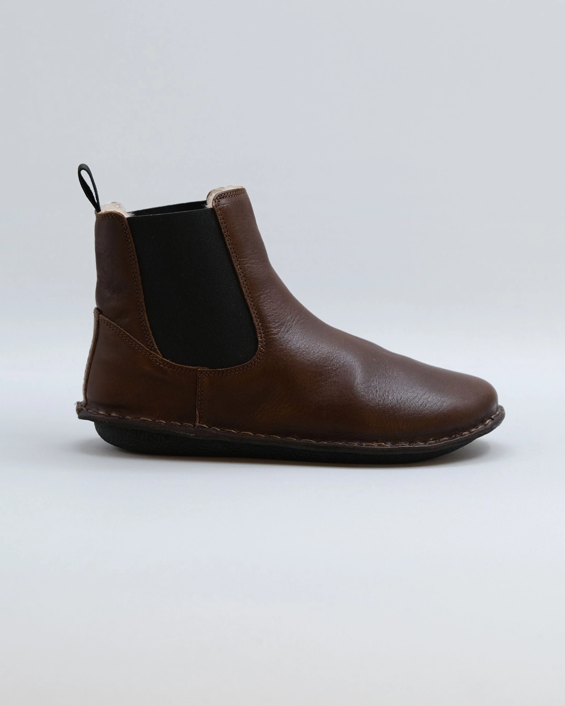 Chelsea Boots For Wide Ankles HELSINKI Leather Cocoa Brown Shearling