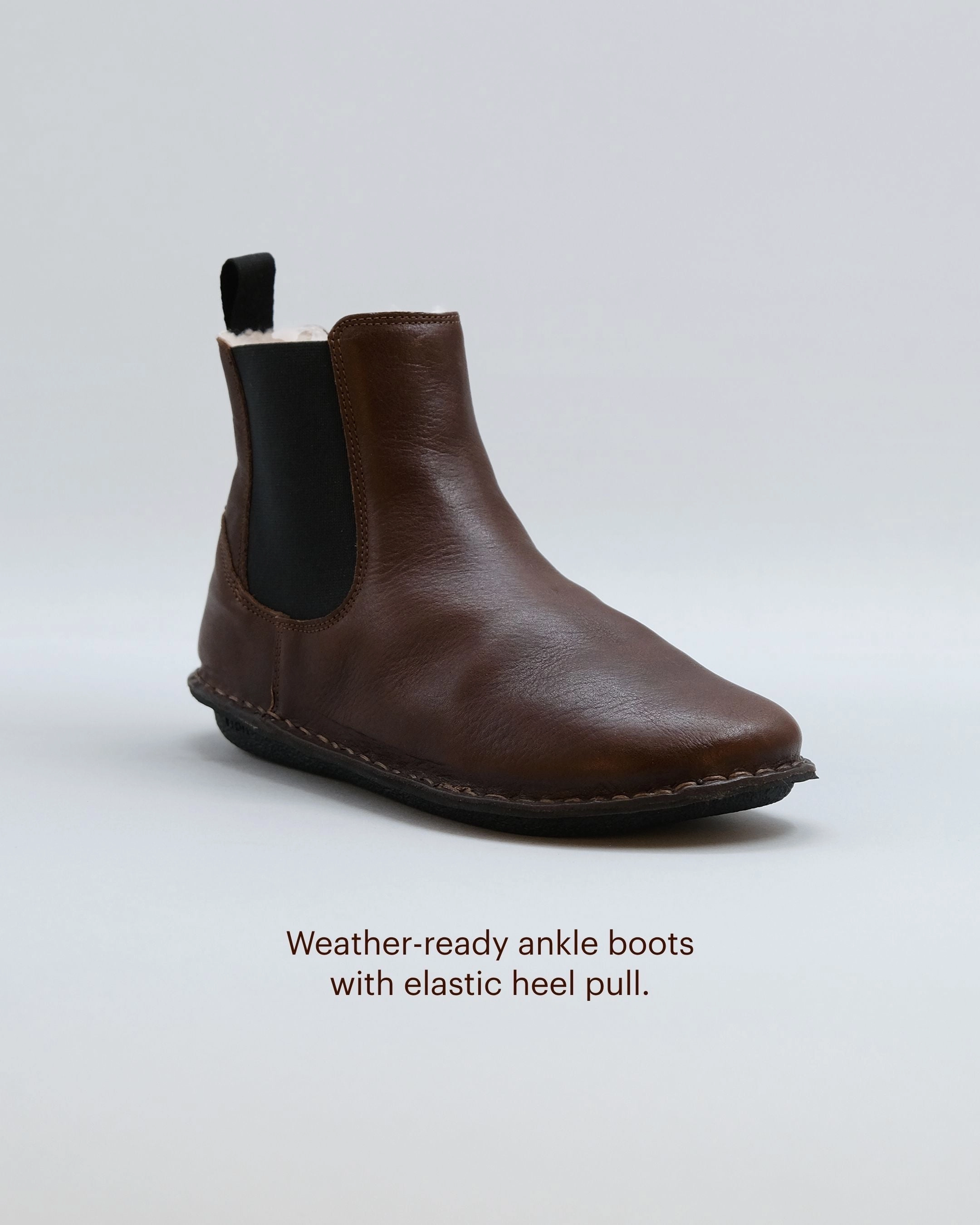 HELSINKI Leather Cocoa Brown Shearling Hevea Chelsea Boots