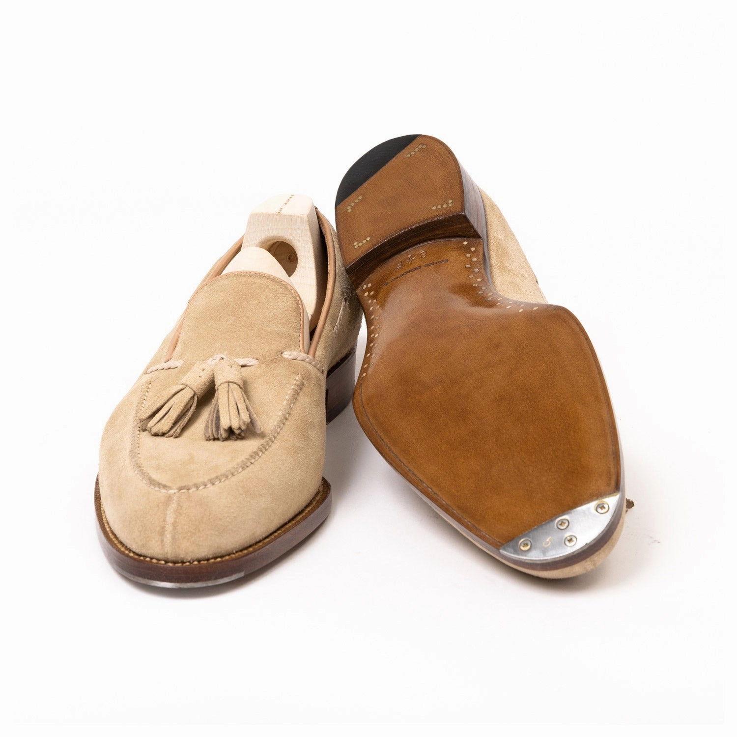 Loafer "Split Toe Tassel" aus sandfarbenem Rauhleder - reine Handarbeit Brown Woven Loafers