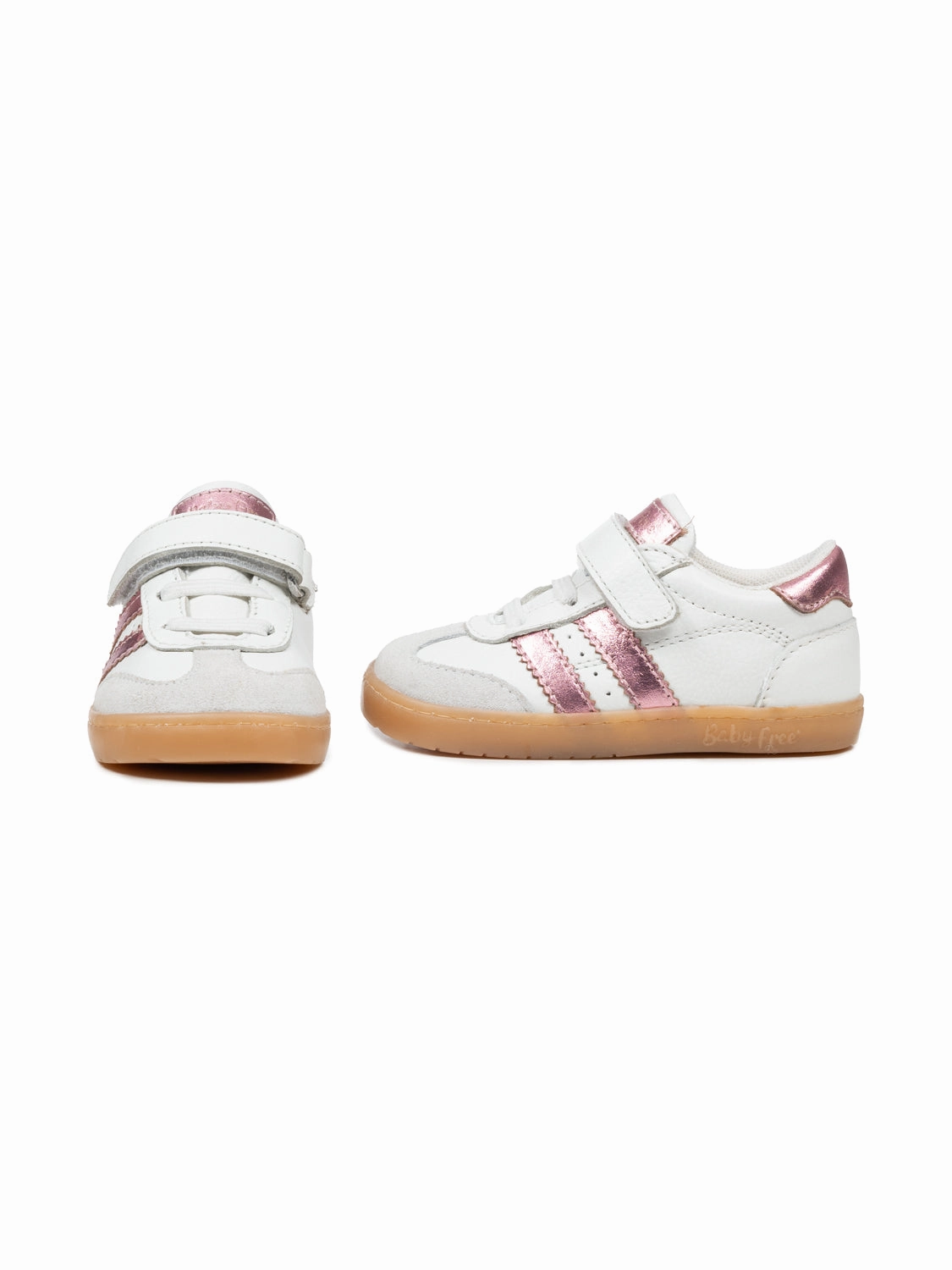 Barfu-Sportschuhe aus Leder - Wei/Rosa Metallic Lederschuhe Halbschuh