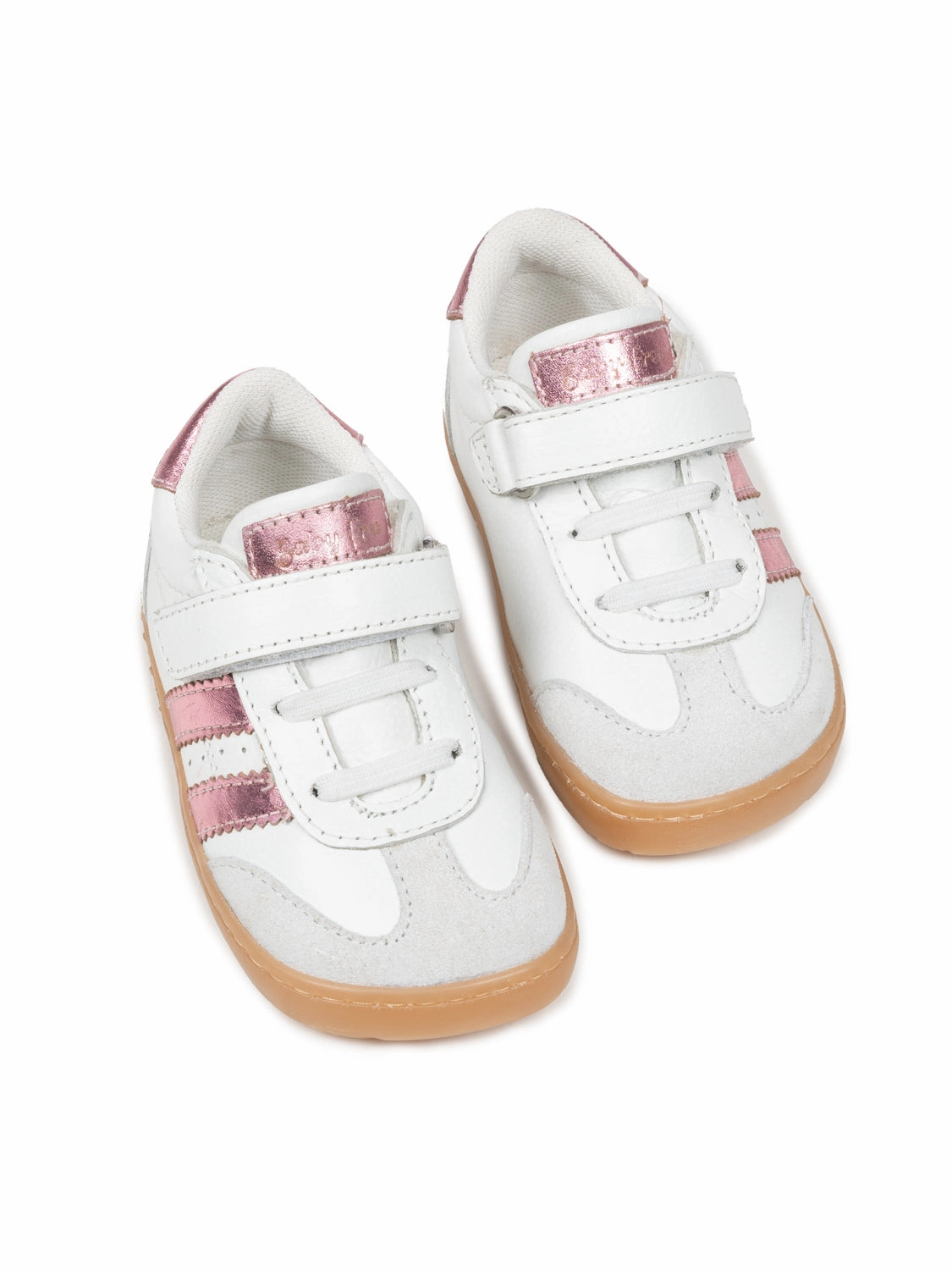 Barfu-Sportschuhe aus Leder - Wei/Rosa Metallic Lederschuhe Mit Lederfett Pflegen