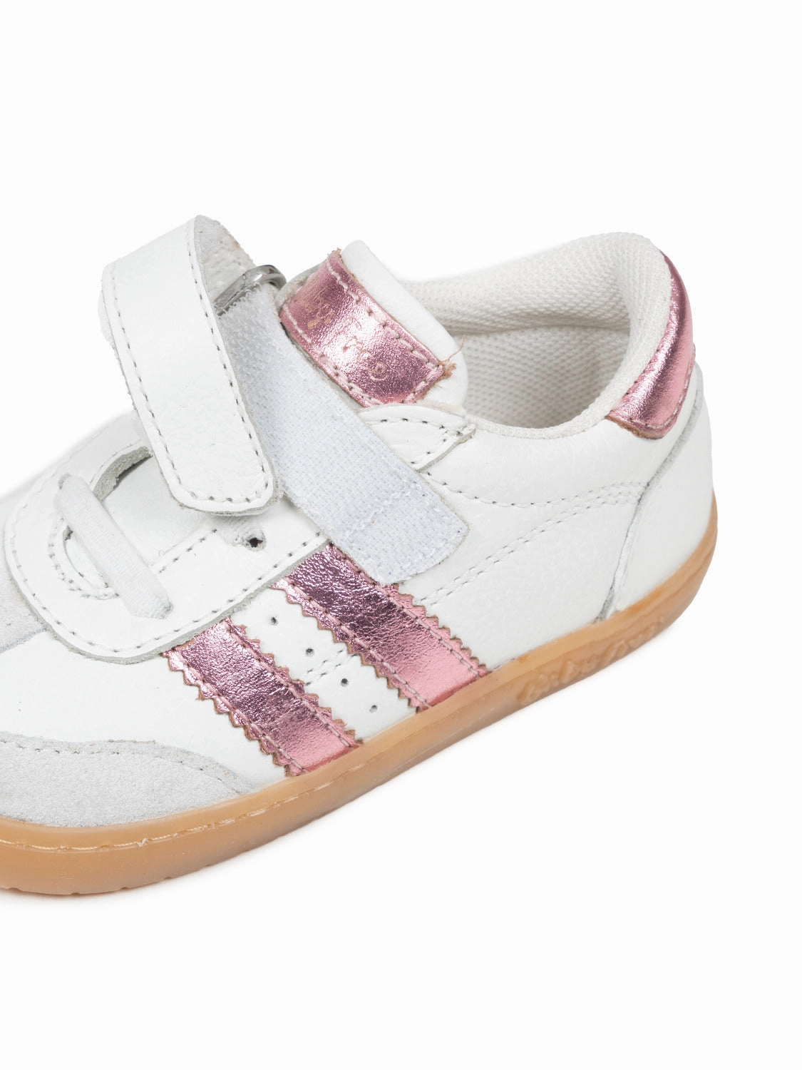 Barfu-Sportschuhe aus Leder - Wei/Rosa Metallic Lederschuhe Falten Beseitigen