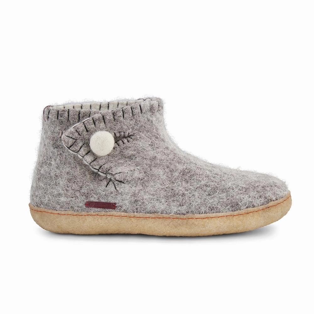 Leder Pantoffeln Faltbar The Daisy - Filz-Httenschuhe mit Gummisohle, grau
