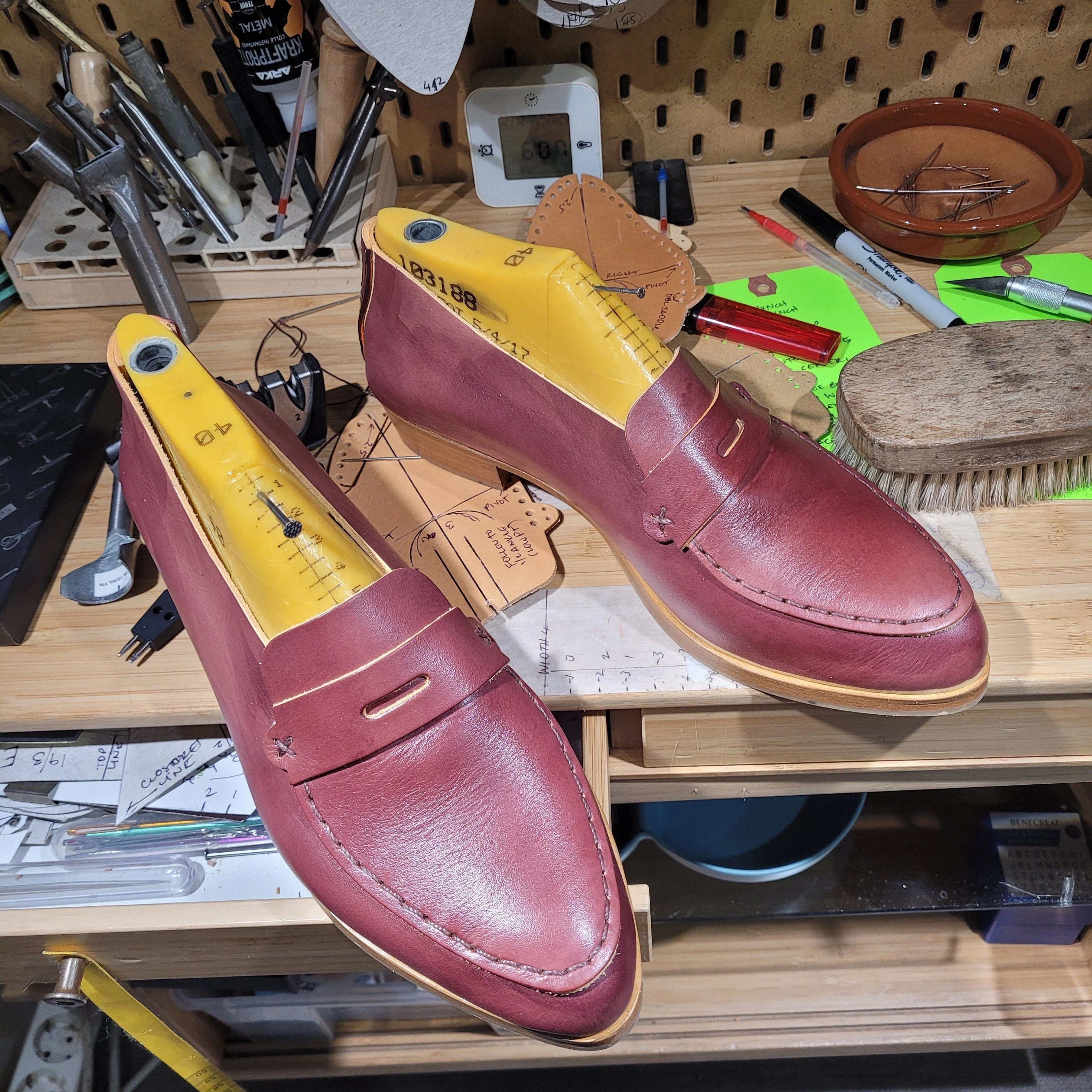 Denim Loafers THE PENNY. BB ALL CLARET W BROWN THREAD. 2CM
