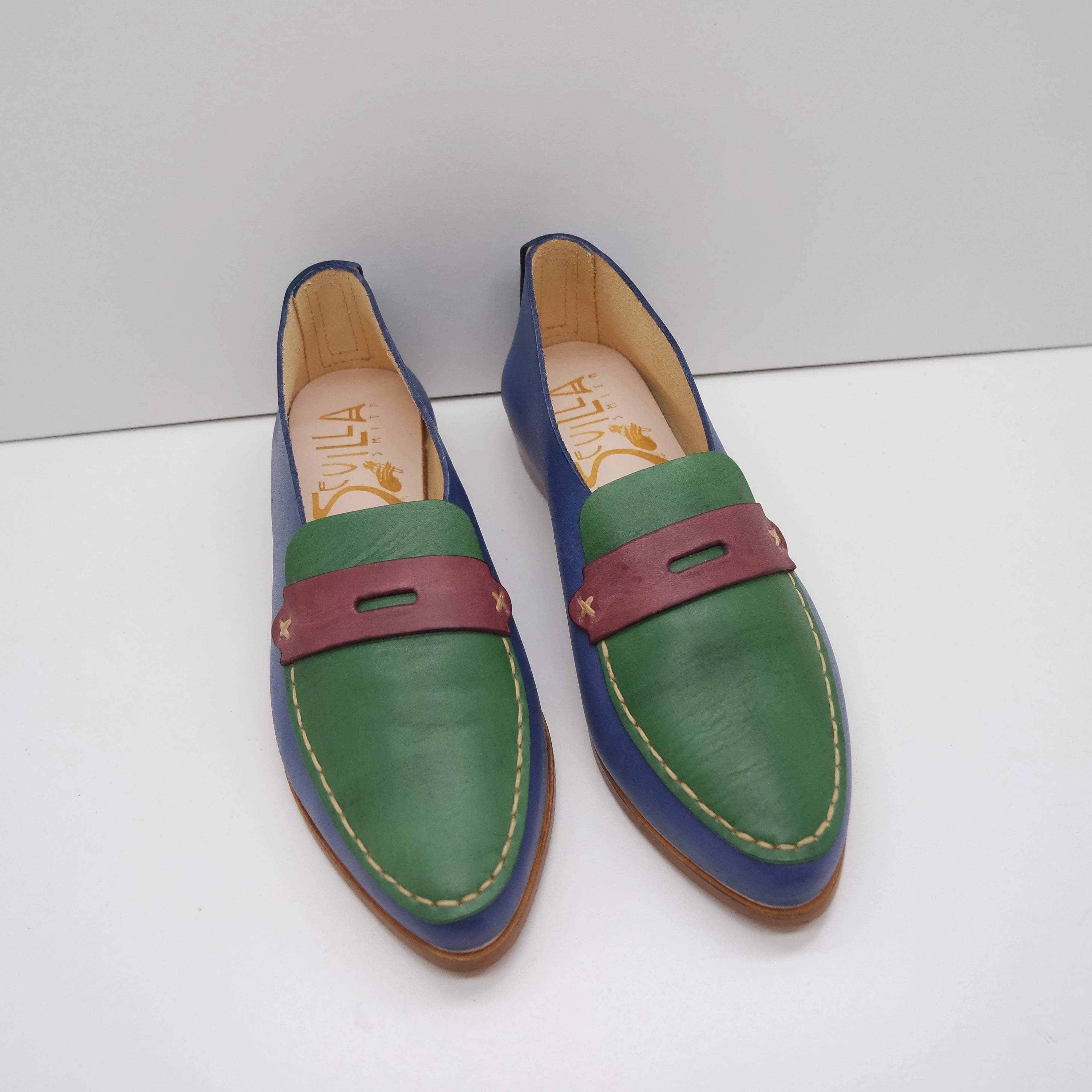 THE PENNY. BB AZURE. BUKO GREEN LAKE. CLARET MASK. UNDYED THREAD. EDGE DYED. 2CM Casual Slip On Loafers