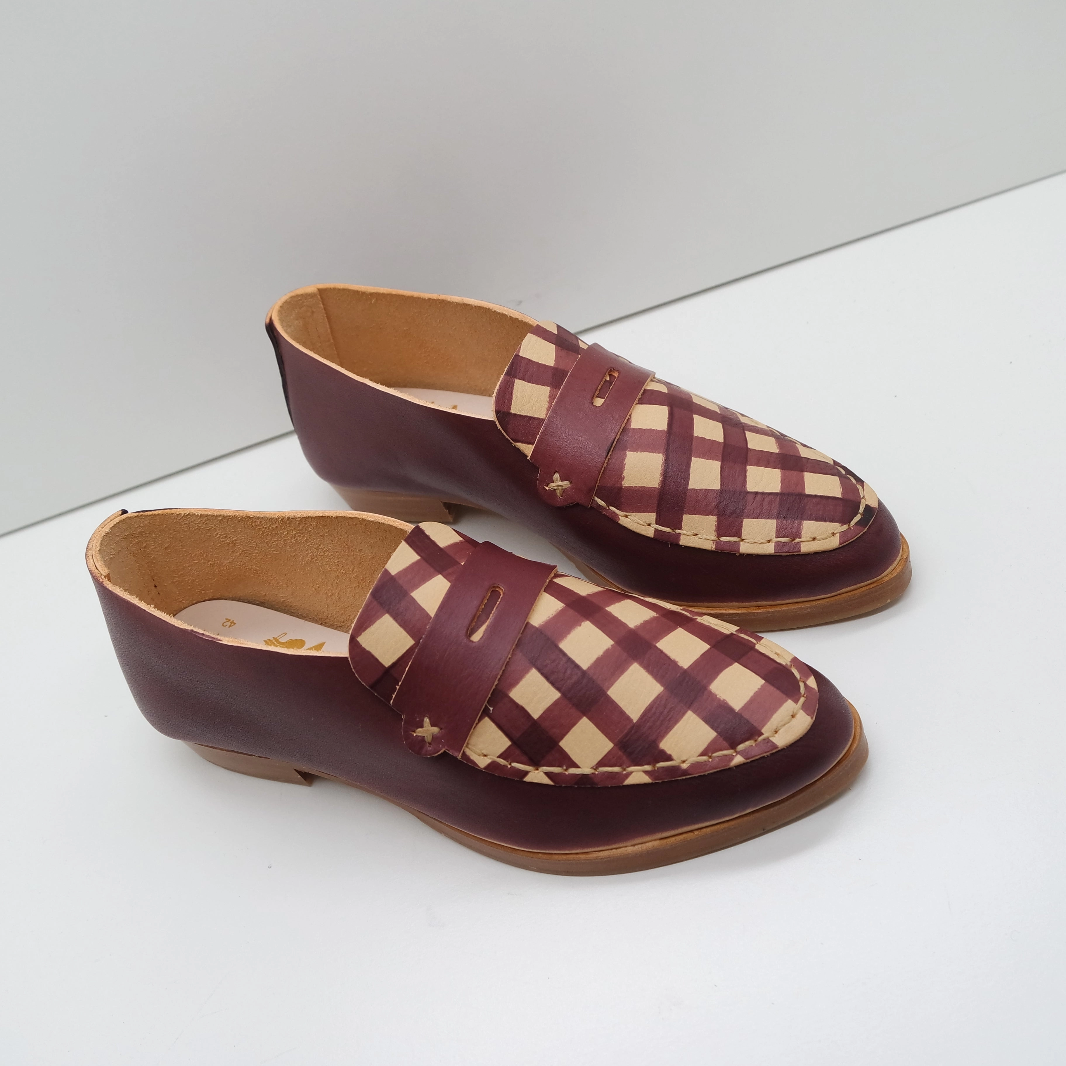 Walk Loafers THE PENNY. BB CLARET. GINGHAM CLARET LAKE. CLARET MASK. UNDYED THREAD. 2CM