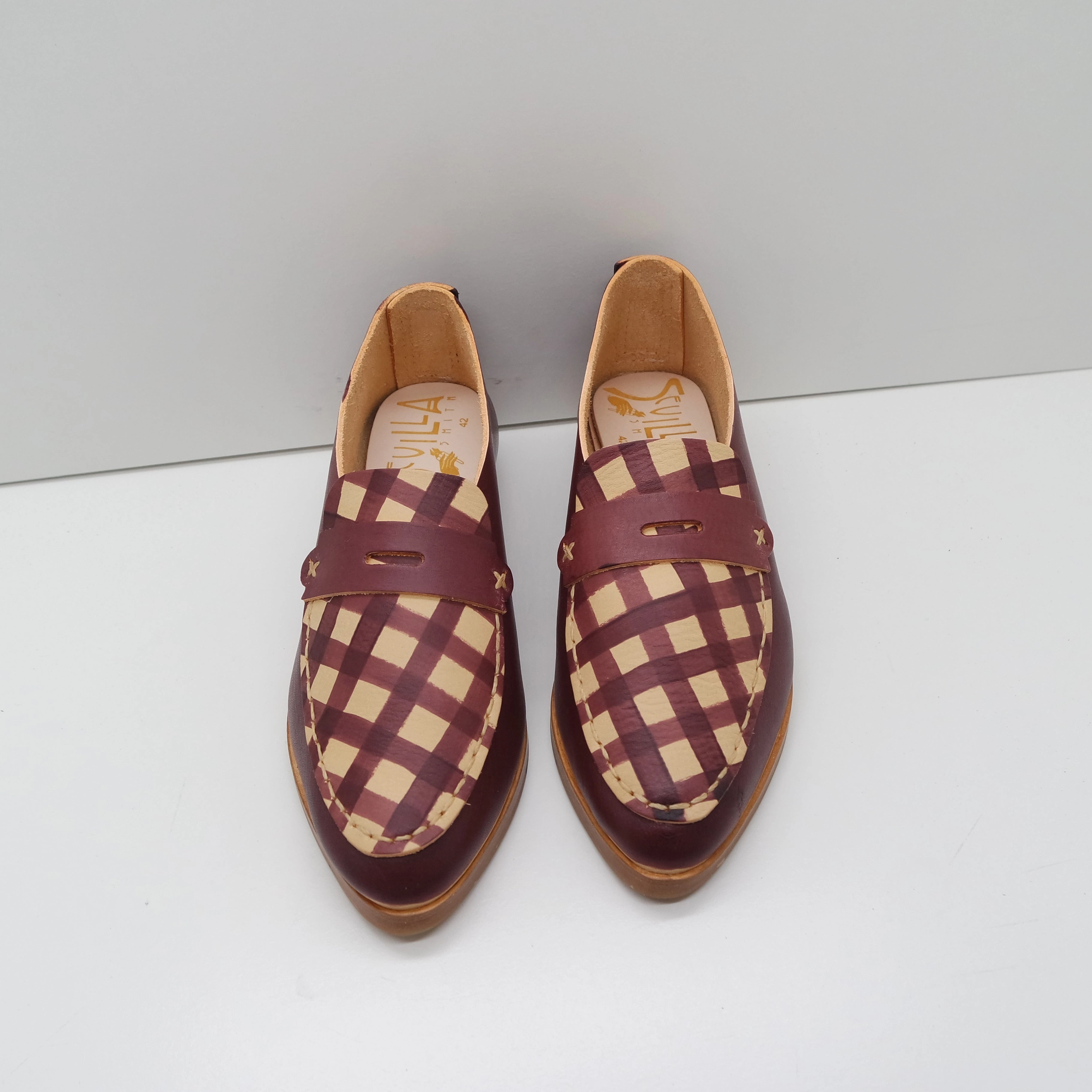Adrian Loafers THE PENNY. BB CLARET. GINGHAM CLARET LAKE. CLARET MASK. UNDYED THREAD. 2CM