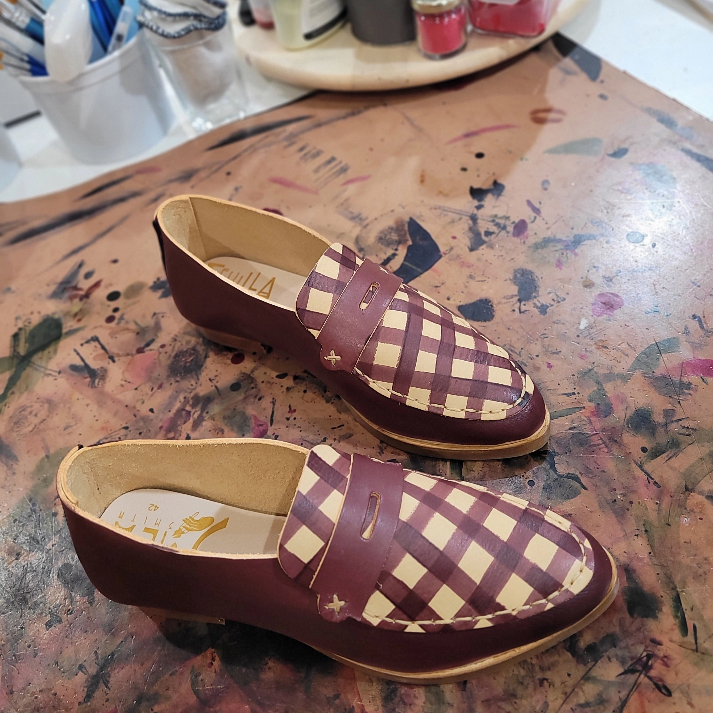 THE PENNY. BB CLARET. GINGHAM CLARET LAKE. CLARET MASK. UNDYED THREAD. 2CM Classico Loafers