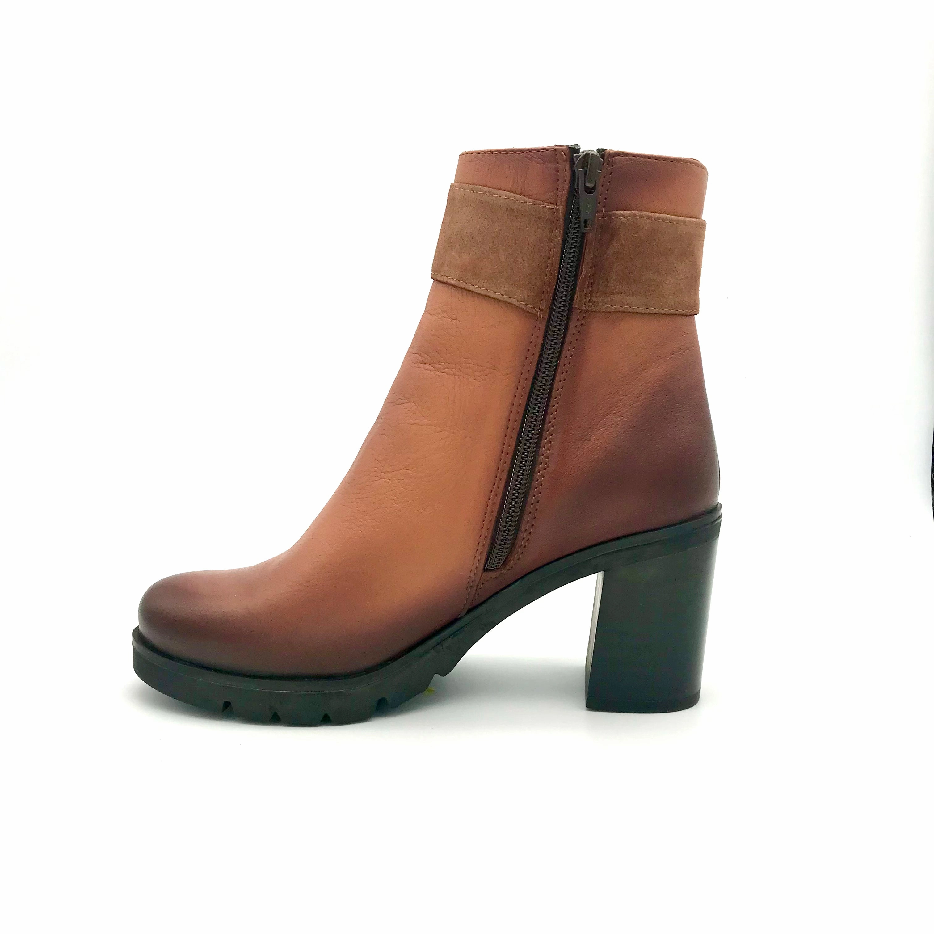 Stiefeletten Beige Braun The Schuh Effekt Damen Stiefelette Cognac Leder