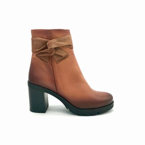 Stiefeletten Zum Schnüren Flach The Schuh Effekt Damen Stiefelette Cognac Leder