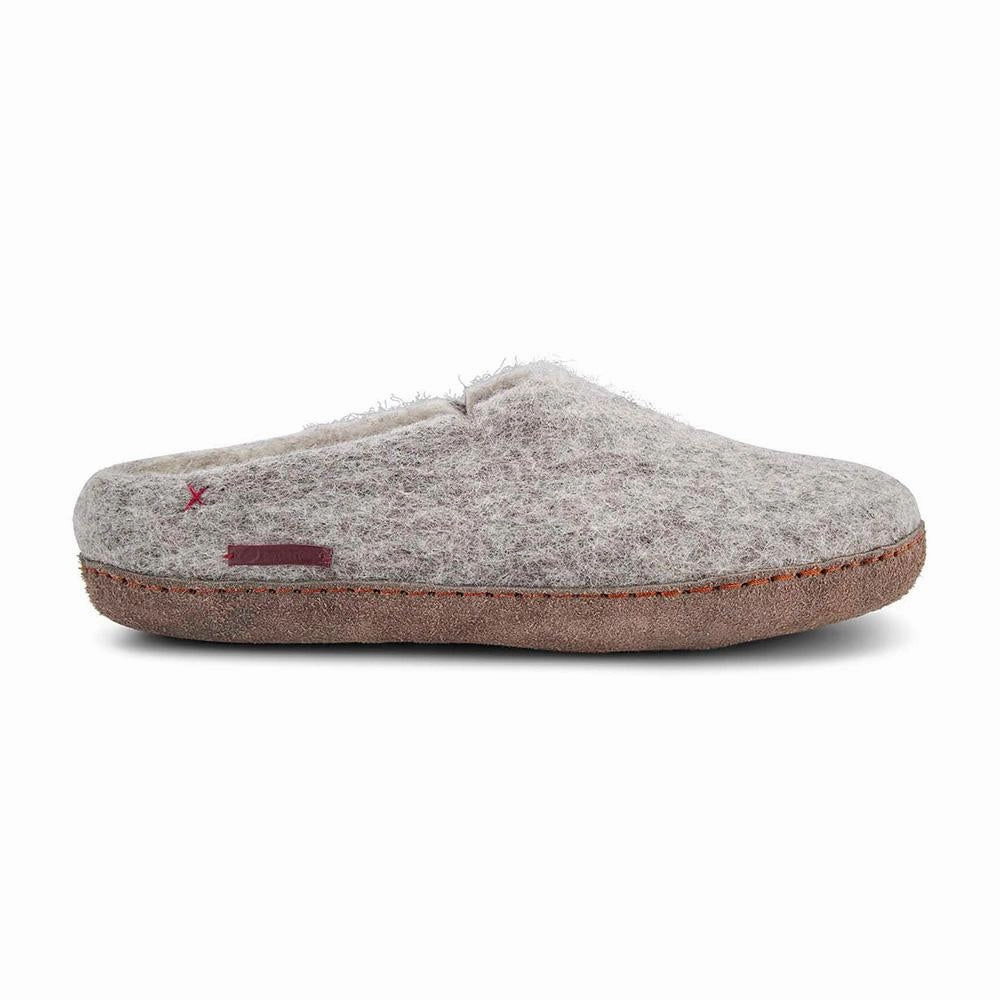 Schillernde Wildstoff Pantoffeln Classic Slipper - Filzpantoffel mit Ledersohle, grau