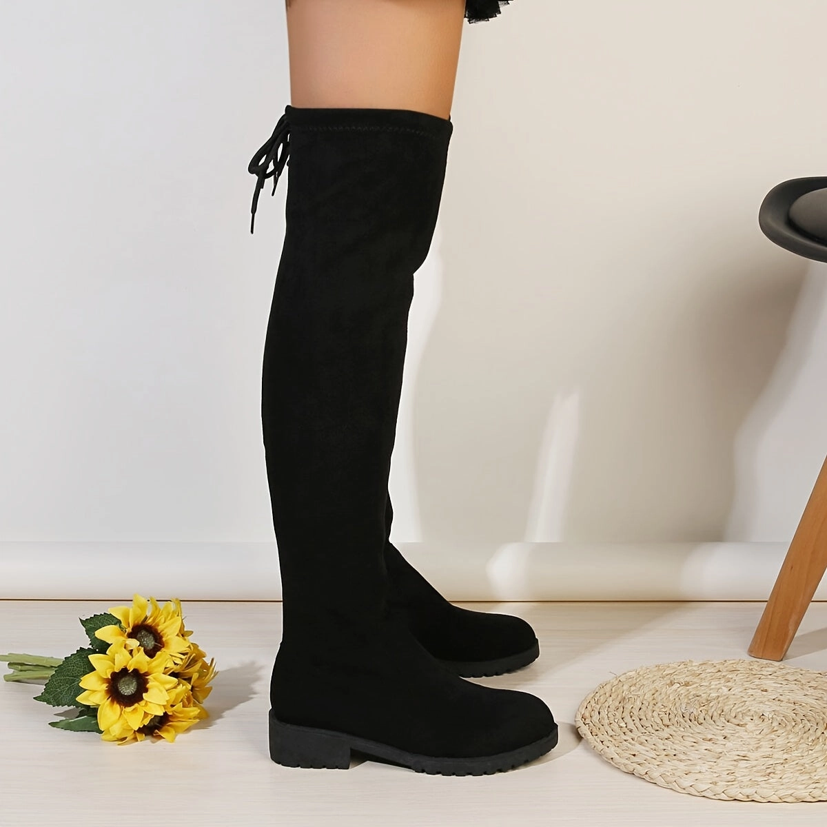 Overknee Stiefel Damen | Schlupf mit Blockabsatz Stylische Stiefel