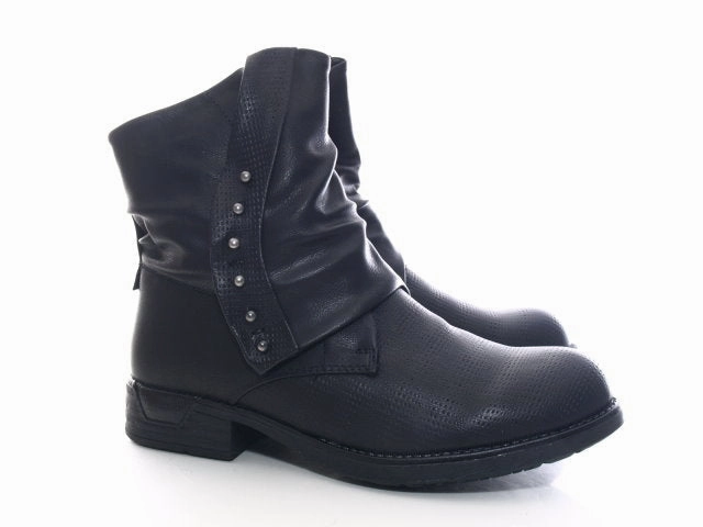 Damen Stiefeletten Biker Boots Outdoor Winterboots warm gefttert Black # 936 Vegane Stiefeletten Gefüttert