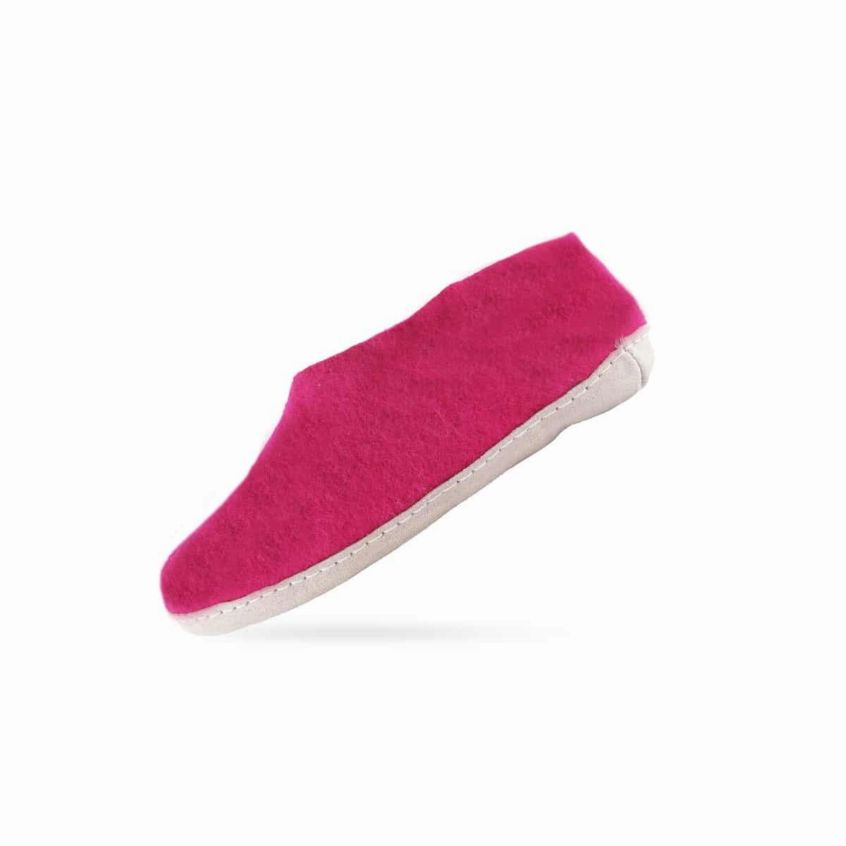 Wollhausschuhe (100% reine Wolle) - Modell Pink mit Sohle aus Leder Pantoffeln Keilabsatz 20 Millimeter