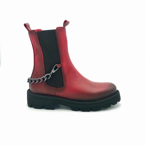 The Schuh Effekt Boots Stiefeletten Kette Chunky Rot Stiefeletten Mit Herausnehmbarer Innensohle