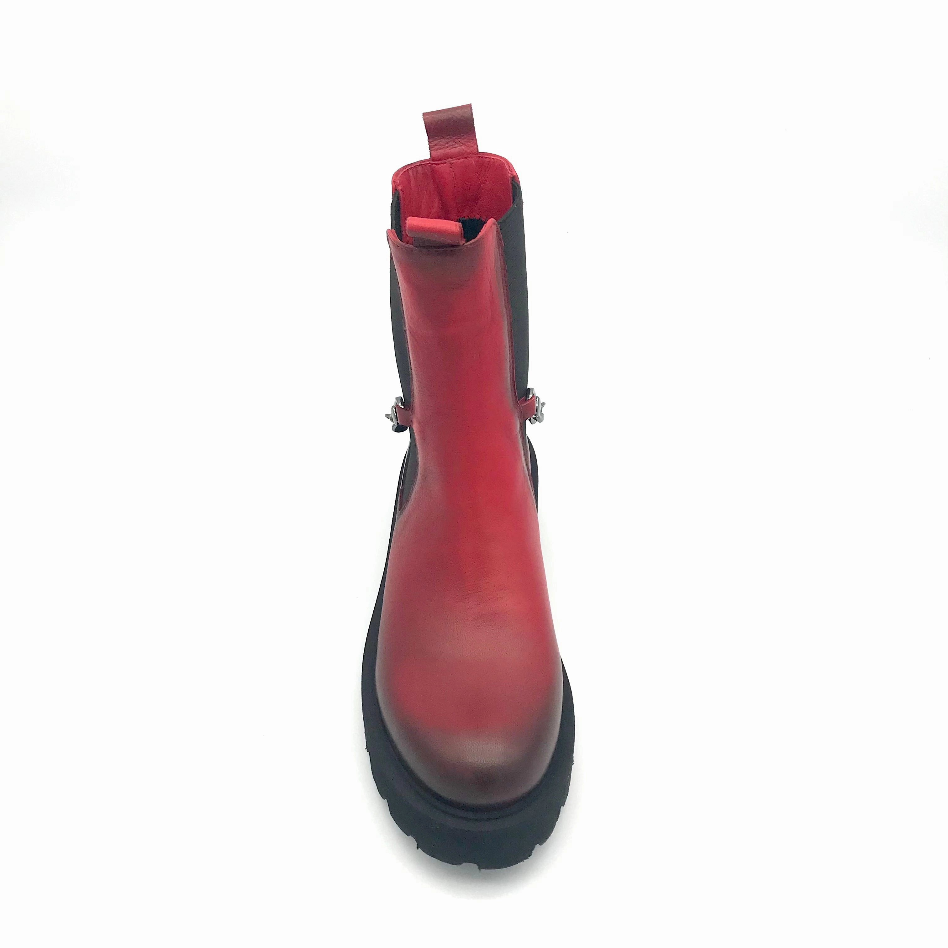 Elegante Stiefeletten Flach The Schuh Effekt Boots Stiefeletten Kette Chunky Rot