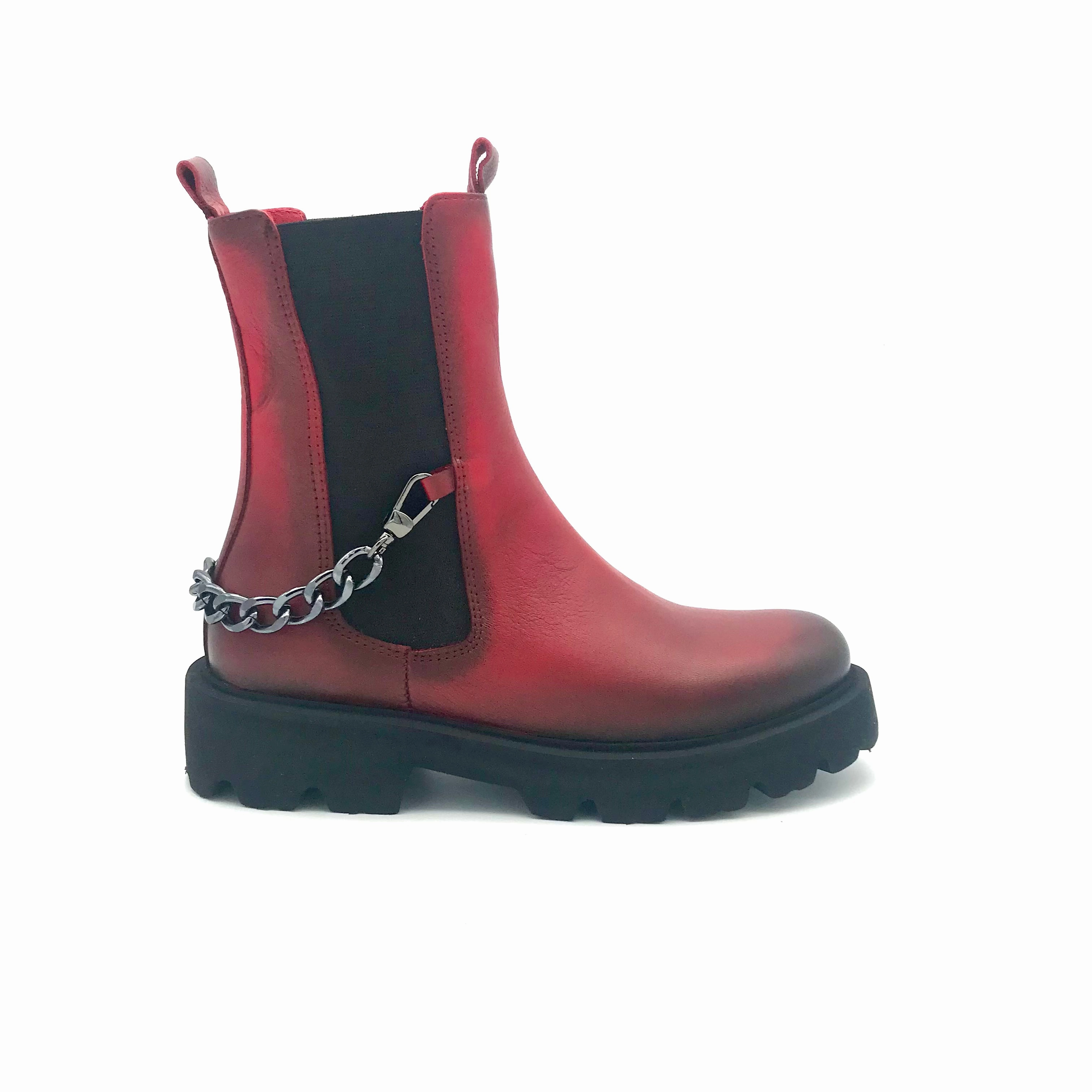 Stiefeletten Felmini The Schuh Effekt Boots Stiefeletten Kette Chunky Rot