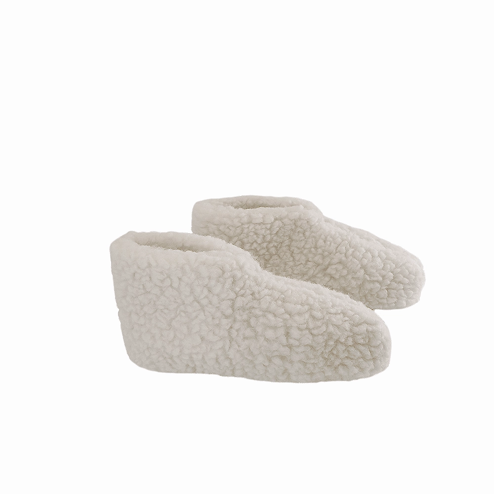 Flauschige Wollhausschuhe (100% reine Wolle) - Modell Weiss mit Sohle aus Leder Adelheid Damen Fell Pantoffel Pantoffeln