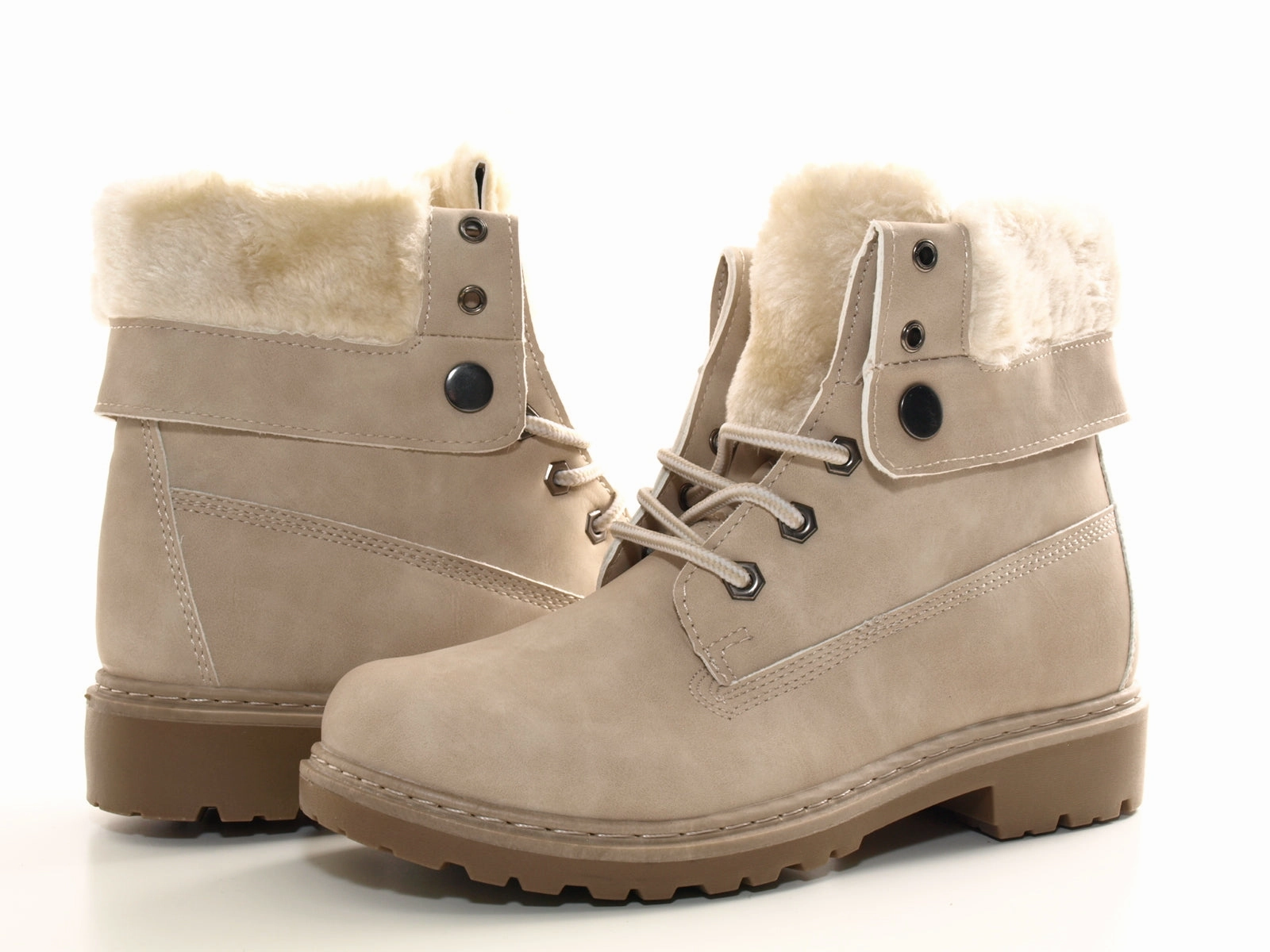 Damen Stiefeletten Biker Boots Outdoor Winterboots warm gefttert Beige # 9120 Knöchelhohe Stiefeletten Boots