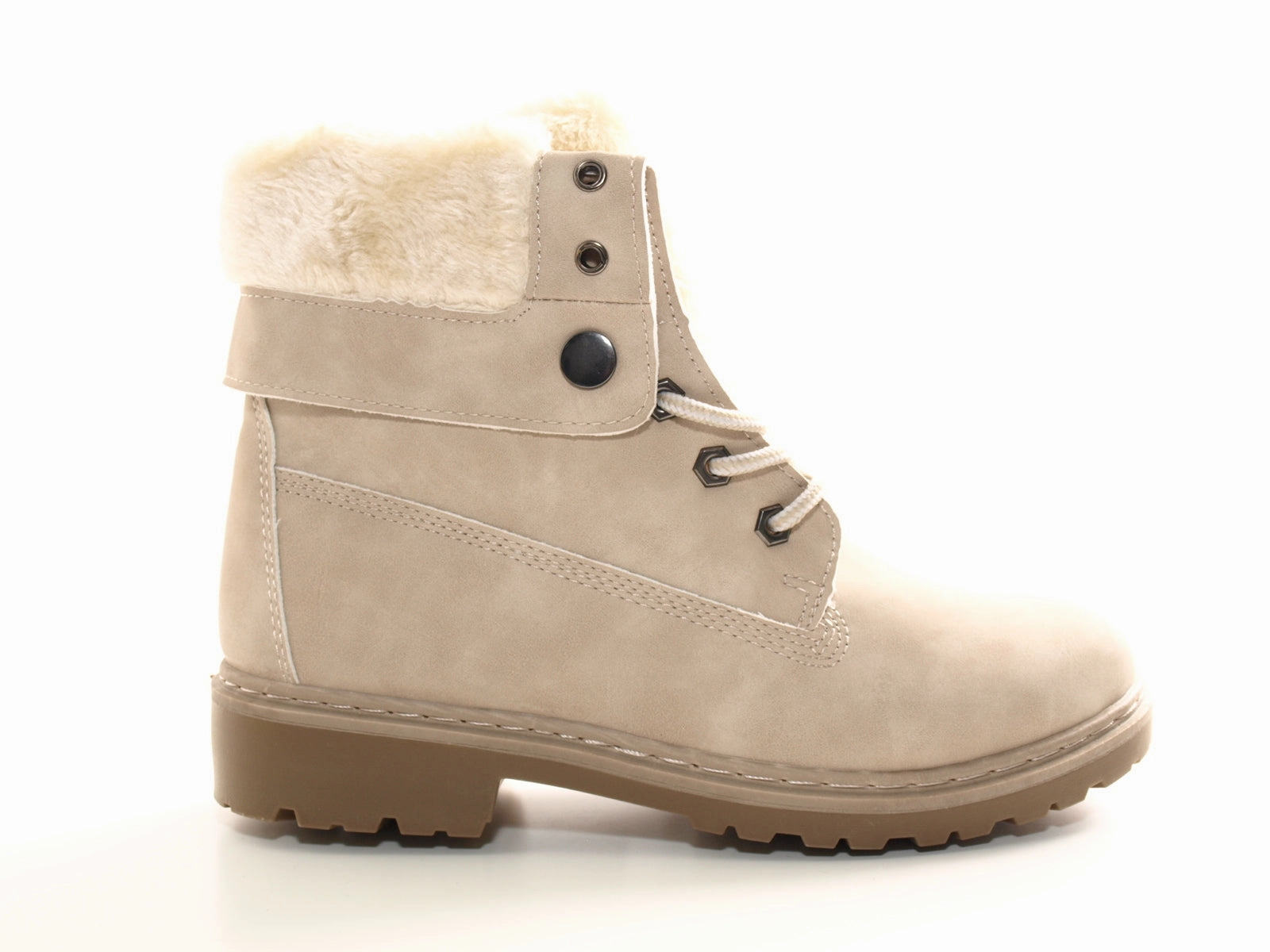 Damen Stiefeletten Biker Boots Outdoor Winterboots warm gefttert Beige # 9120 Stiefeletten Größe 34